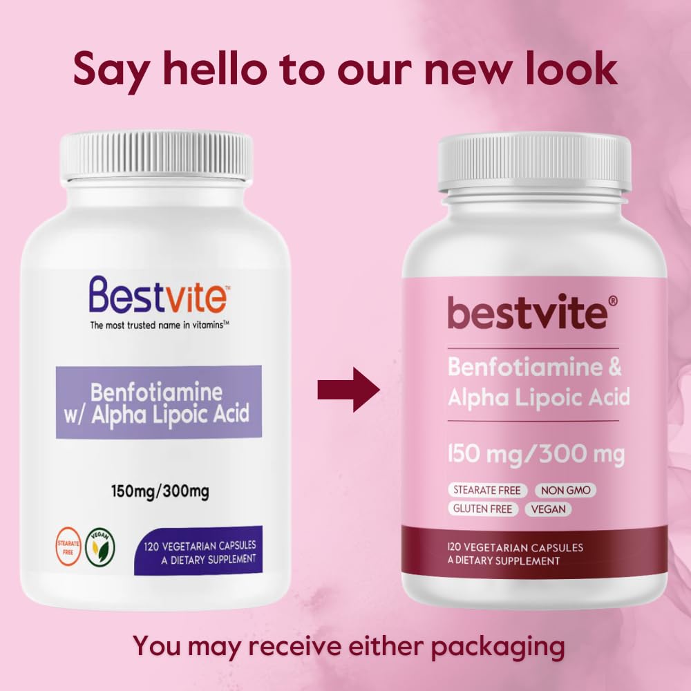 Benfotiamine 150mg + Alpha Lipoic Acid 300mg - 120 Veg Capsules | No Stearates, Vegan, Gluten Free, Non-GMO BritishVita | Premium UK Vitamins & Wellness Supplements