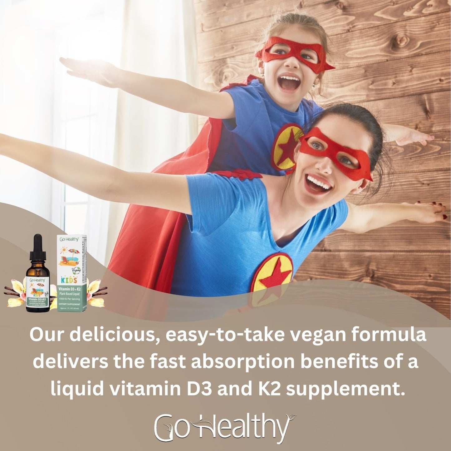 Go Healthy Kids D3 K2 MK-7 – Vanilla Liquid Drops for Kids, 30 Servings
