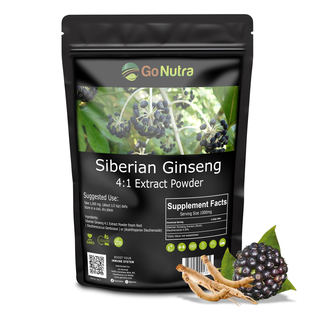 Go Nutra Siberian Ginseng - Eleuthero Root Powder 4:1 Extract, 1lb BritishVita | Premium UK Vitamins & Wellness Supplements