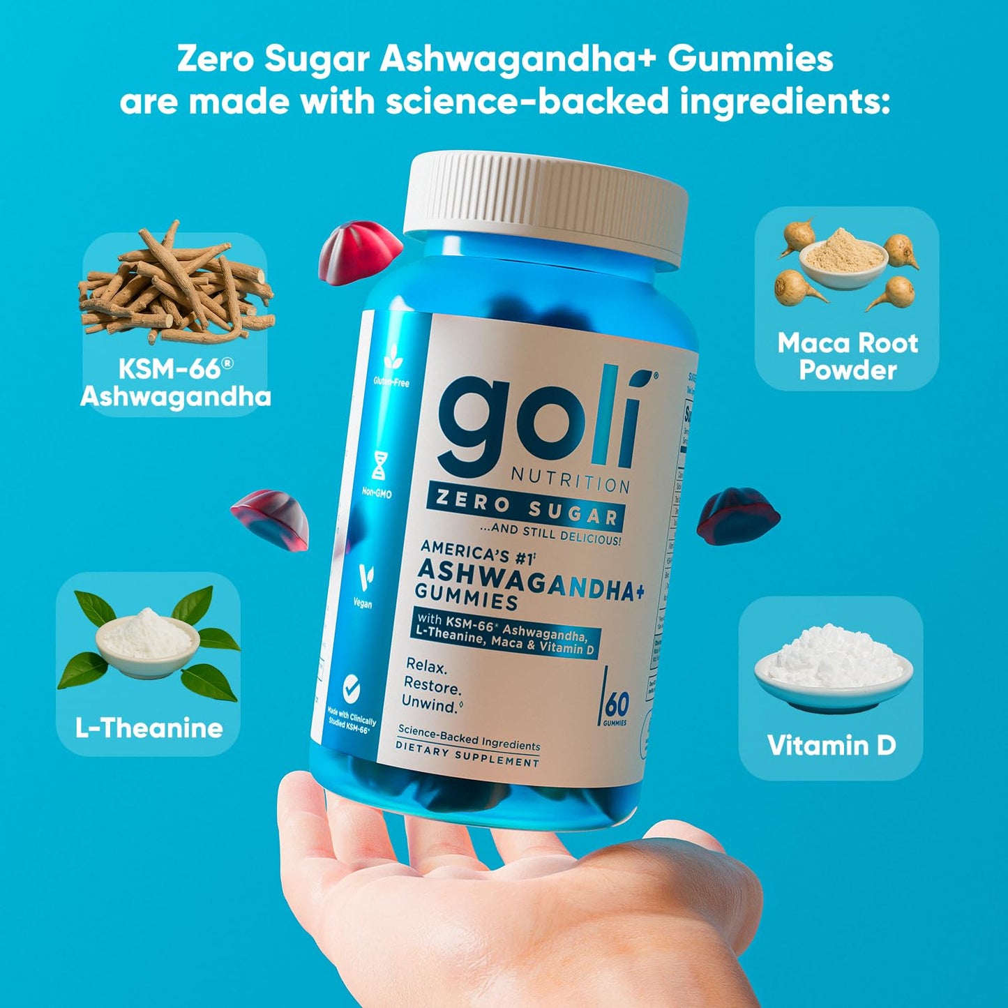 Goli Ashwagandha Gummies with KSM-66 - Vegan & Gluten-Free (60 Count)