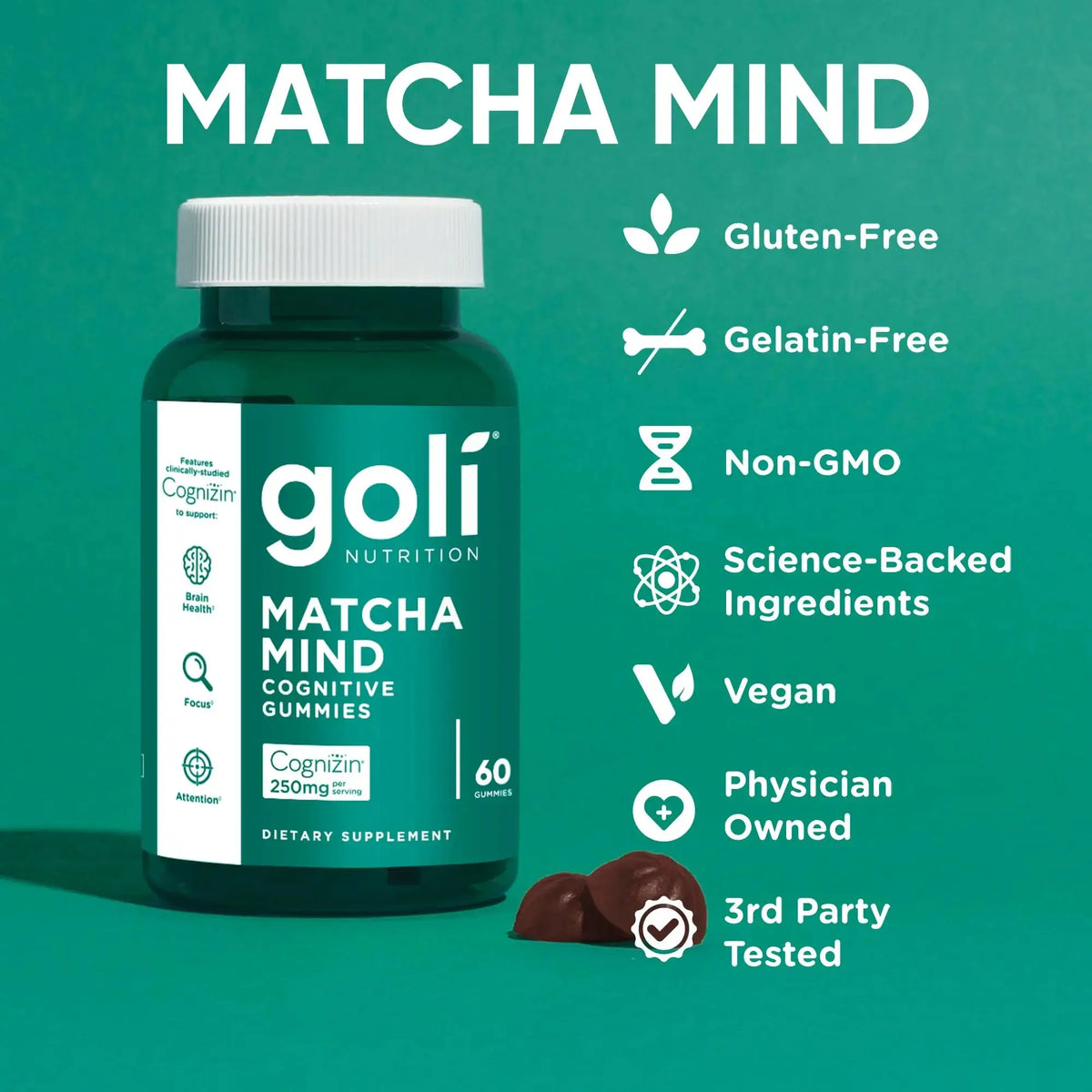 Goli Matcha Mind Gummies – 180 Count | Cognizin for Focus & Brain Health | Vegan, Non-GMO, Gluten-Free BritishVita | Premium UK Vitamins & Wellness Supplements