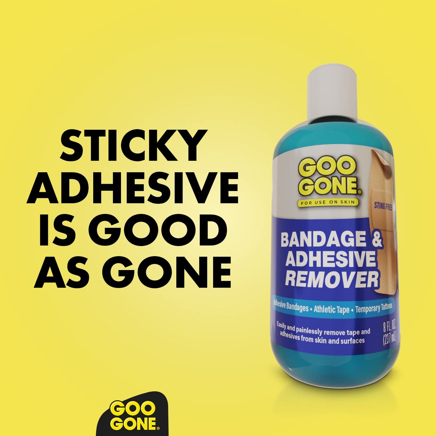 Goo Gone Bandage Adhesive Remover for Skin – Safe, Pain-Free Tape Removal (Pack of 2, 8 oz)