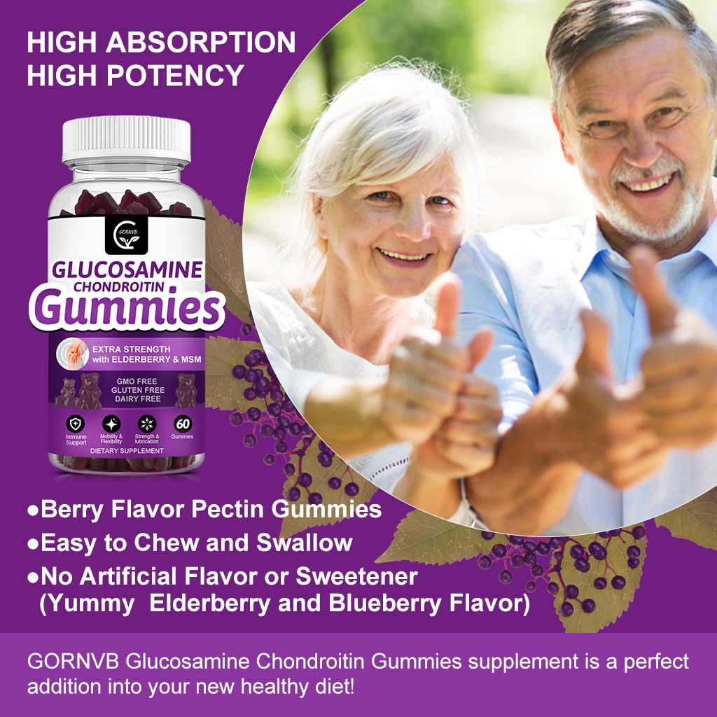 GORNVB Glucosamine Chondroitin Gummies with MSM & Elderberry – Extra Strength (2 Pack, 60 Gummies) | Flexibility & Immune Support BritishVita | Premium UK Vitamins & Wellness Supplements