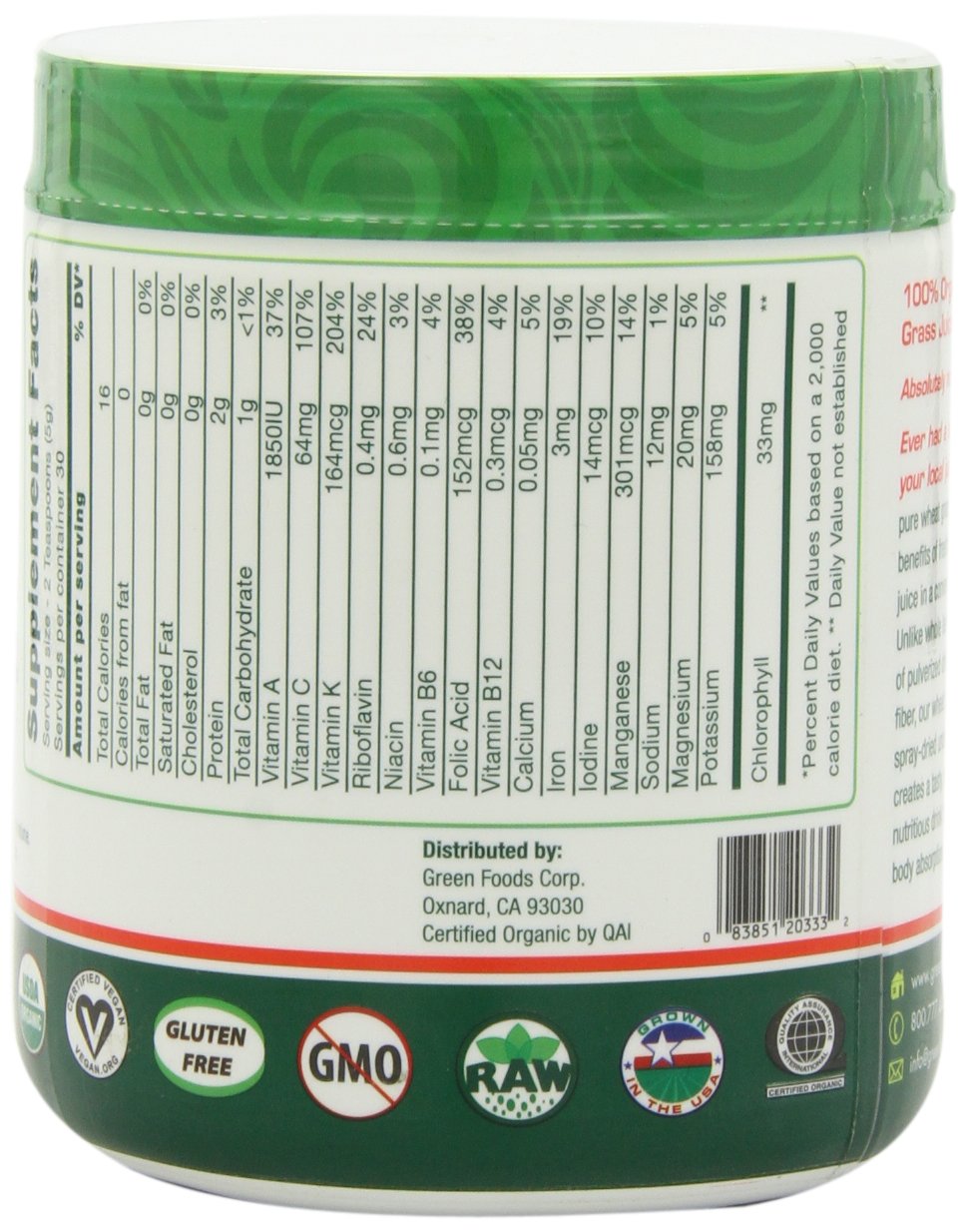 Green Foods Wheat Grass Shots 5.3 oz - Organic, Kosher, Vegan, Raw
