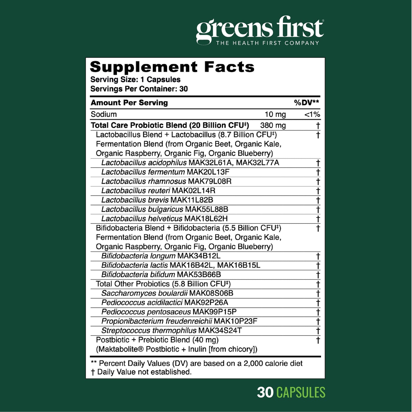 Greens First Women's Health Probiotics - 20B CFU for Digestive, Immune & Vaginal Health
