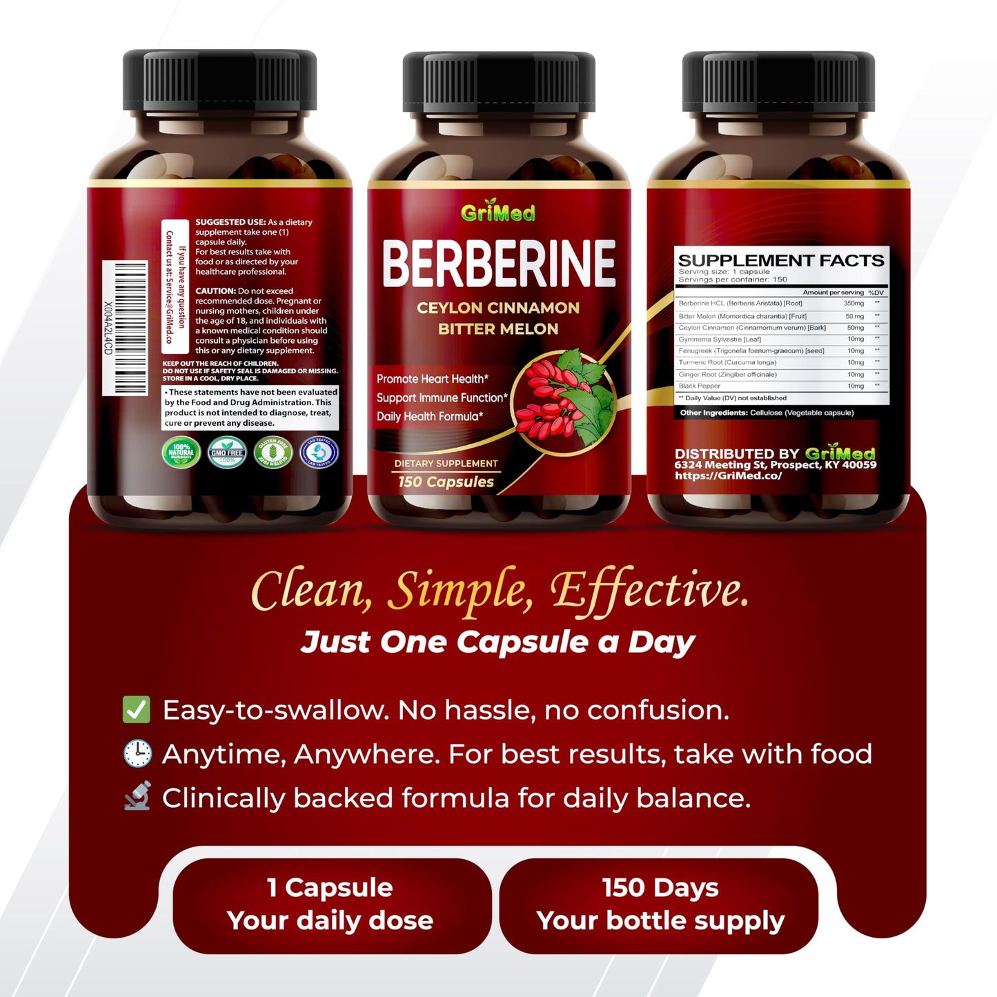 GriMed Berberine 9,500mg + Cinnamon & Bitter Melon — Immune Support | USA Made