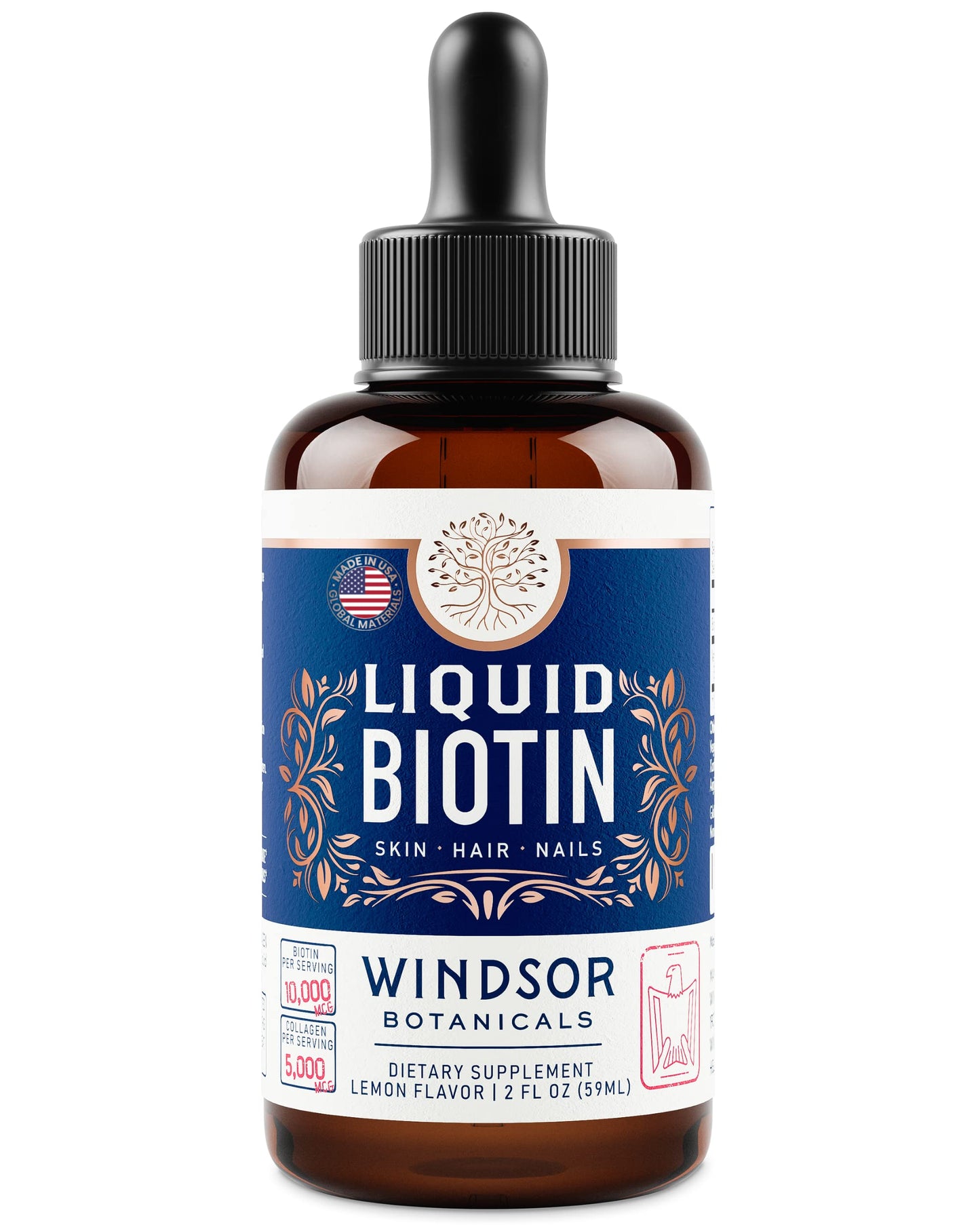 Biotin Liquid with Collagen for Hair Growth – 10,000mcg Biotin + 5,000mcg Collagen Drops – 2oz