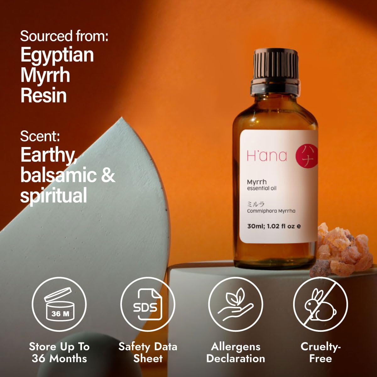 H'ana Myrrh Essential Oil – 1.02 fl oz | Hair, Skin, Diffuser