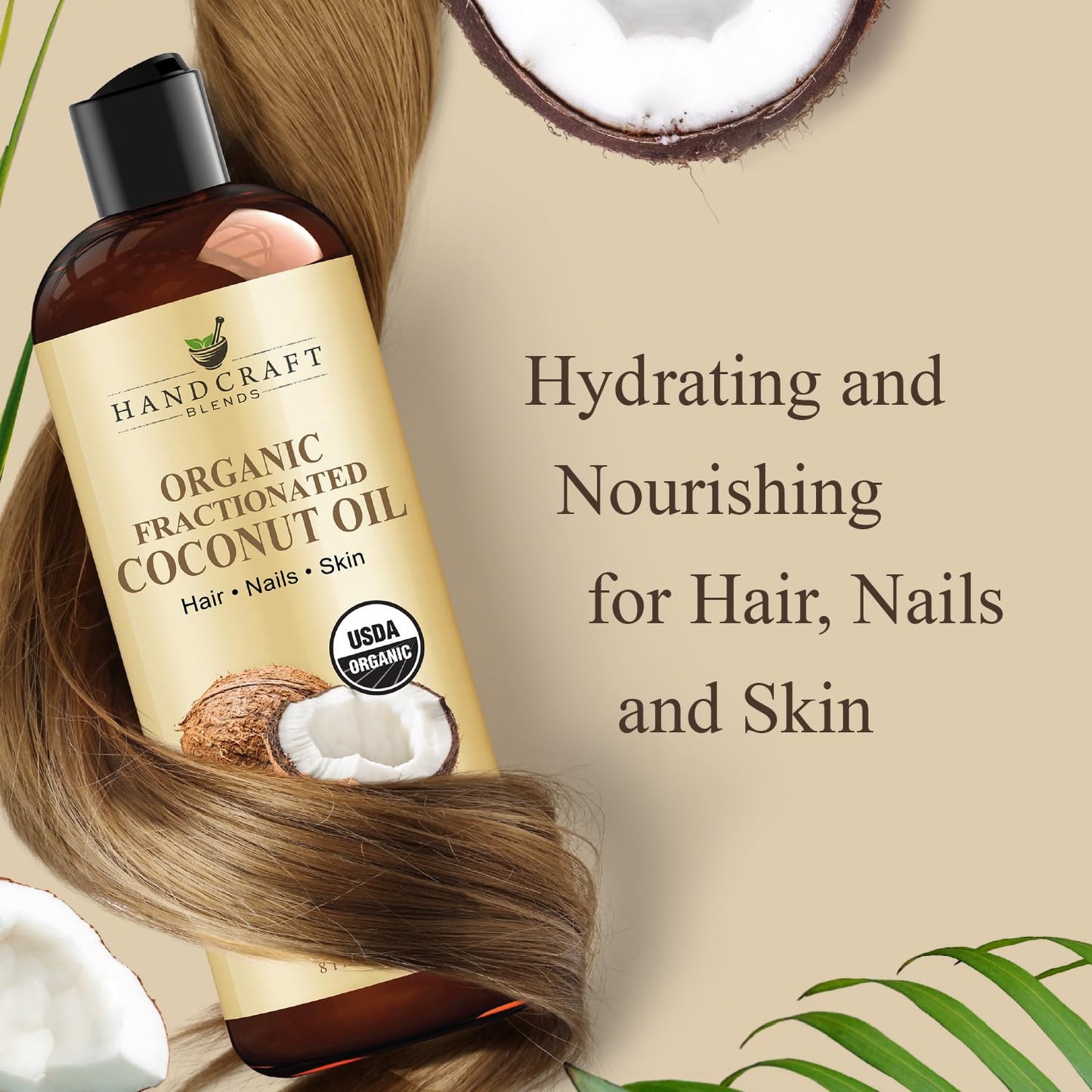 Handcraft Blends Organic Fractionated Coconut Oil - 8 Oz | 100% Pure & Natural Carrier Oil for Skin & Hair