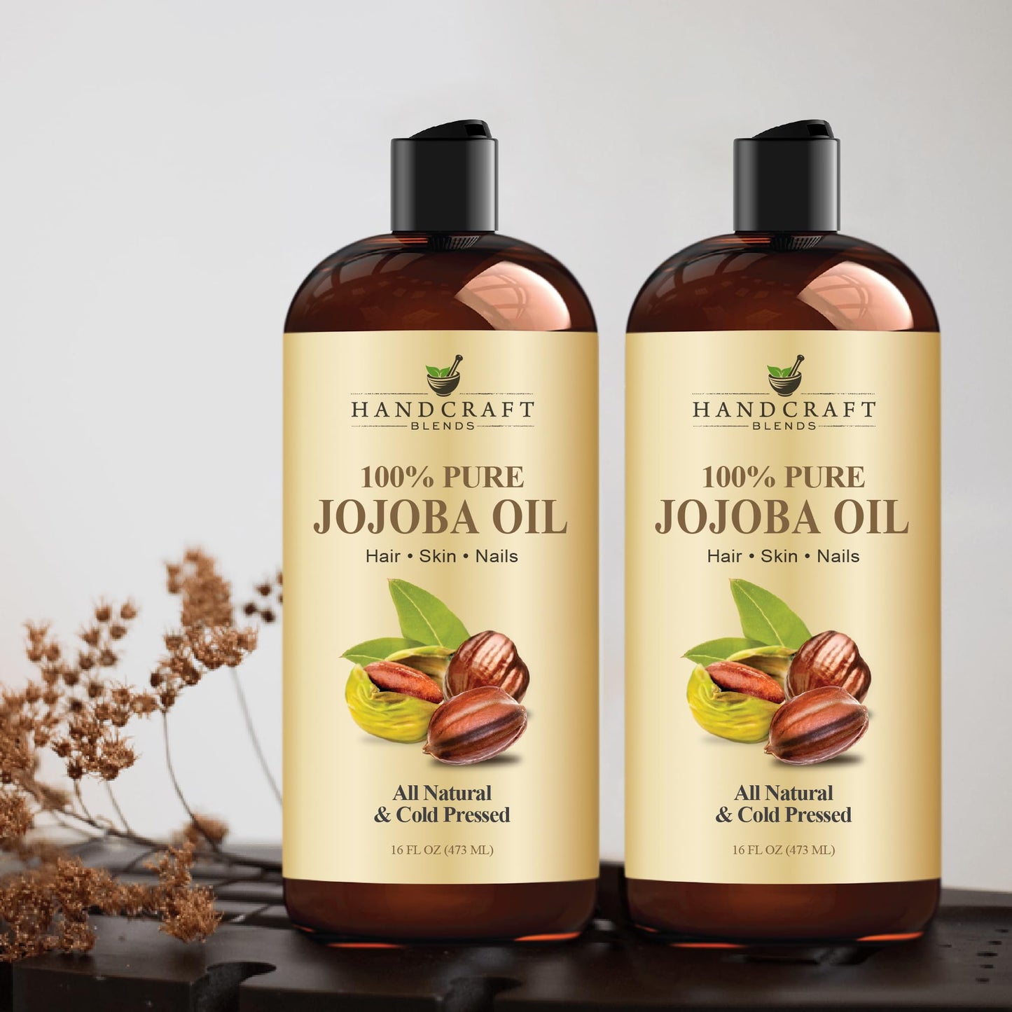 Handcraft Blends Jojoba Oil - Cold-Pressed 16 Oz - 100% Pure & Natural Premium Carrier Oil for Skin & Hair
