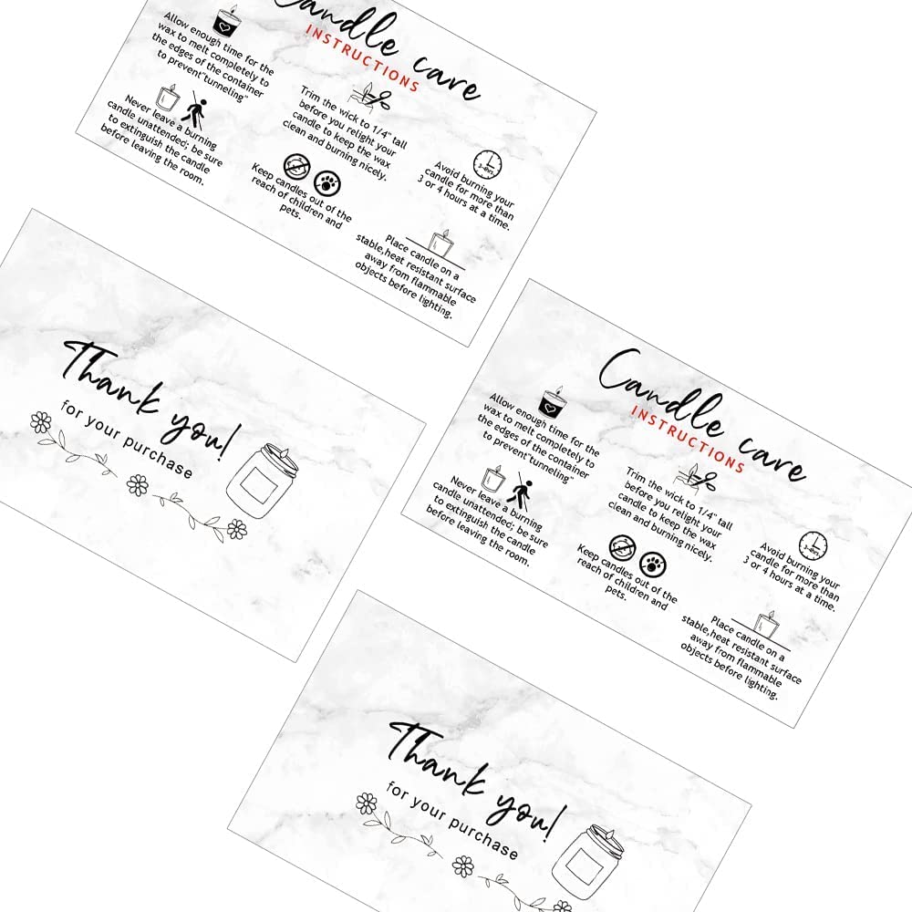 Handmade Candle Care Instruction Card - 50 Pack (3.5 x 2 in) Marble Look Design