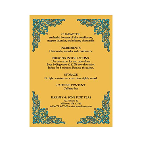 Harney & Sons Yellow and Blue Herbal Tea – Chamomile & Lavender, 20 Count per Tin (Pack of 4)