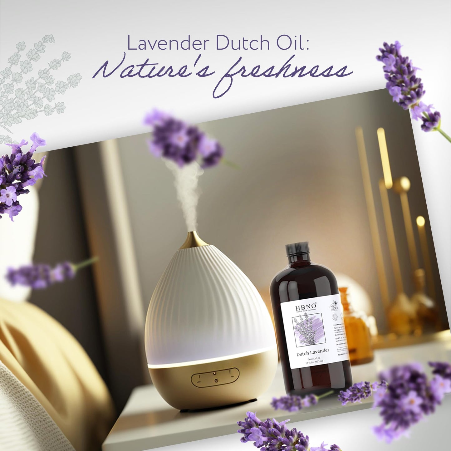 HBNO Lavender Dutch Oil - 32 oz (950 ml) Large Size - Ideal for Shampoos, Conditioners, Mouth Washes, Face Wash, Lotions, and Skin Care (Glass Bottle)