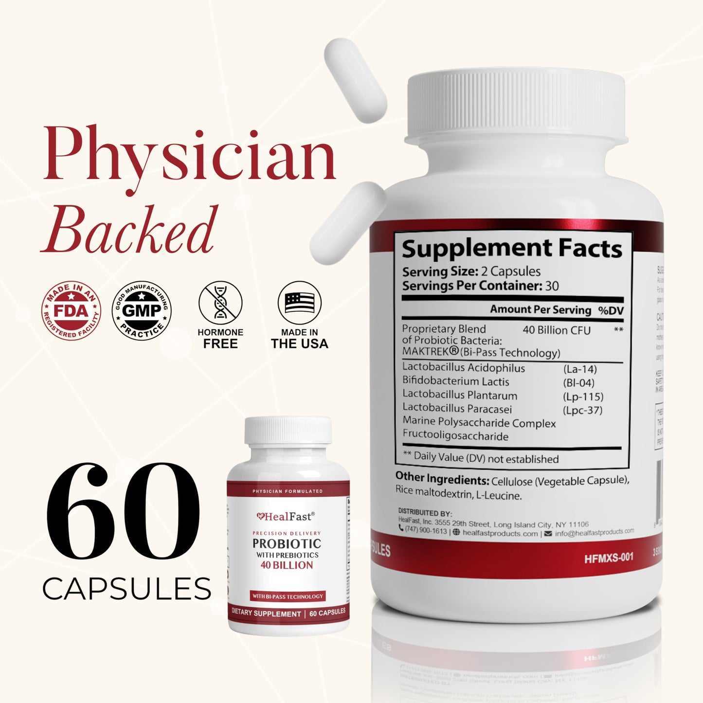 HealFast Physician Formulated Probiotic - 40B CFU | Gut Health | Non-GMO & Vegan | 30 Day Supply