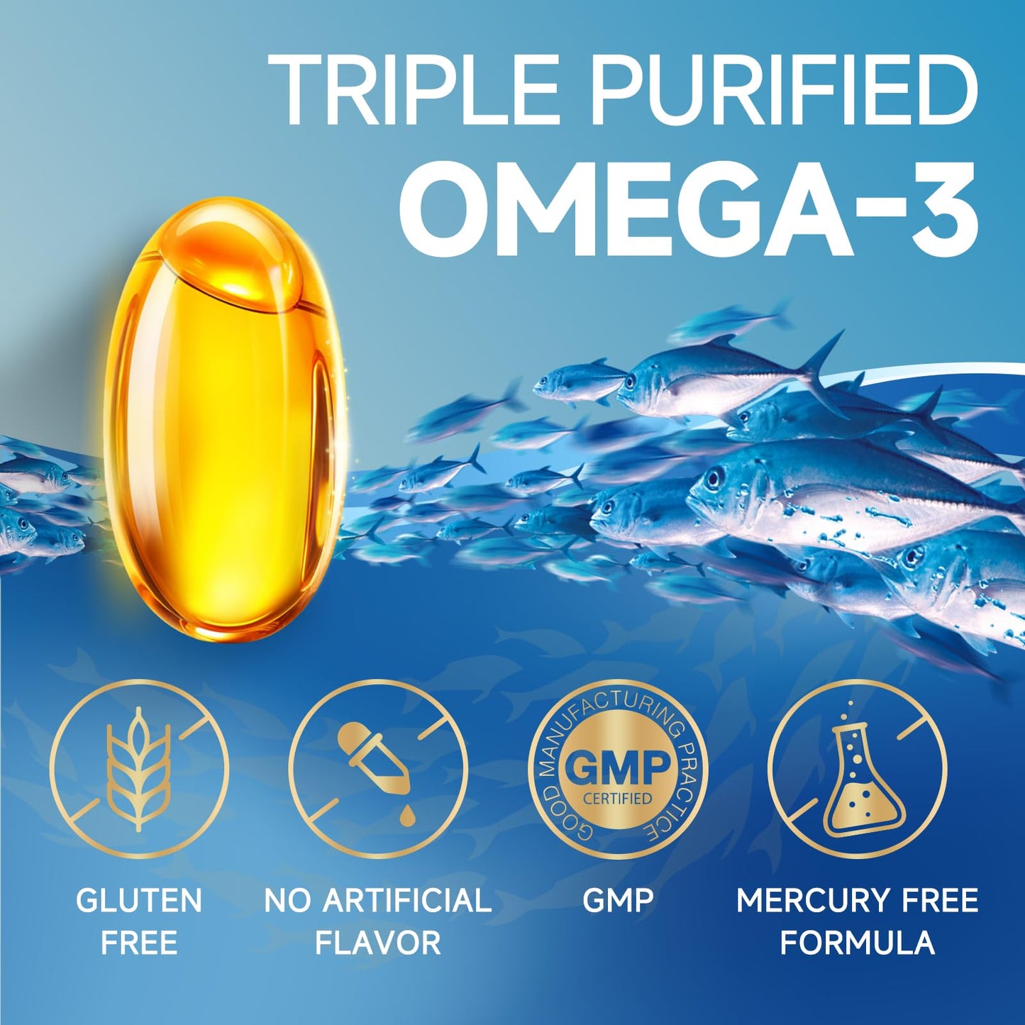 Triple Strength Omega-3 Fish Oil 2000mg with Vitamin E – High Potency EPA, DHA & DPA | 100 Softgels