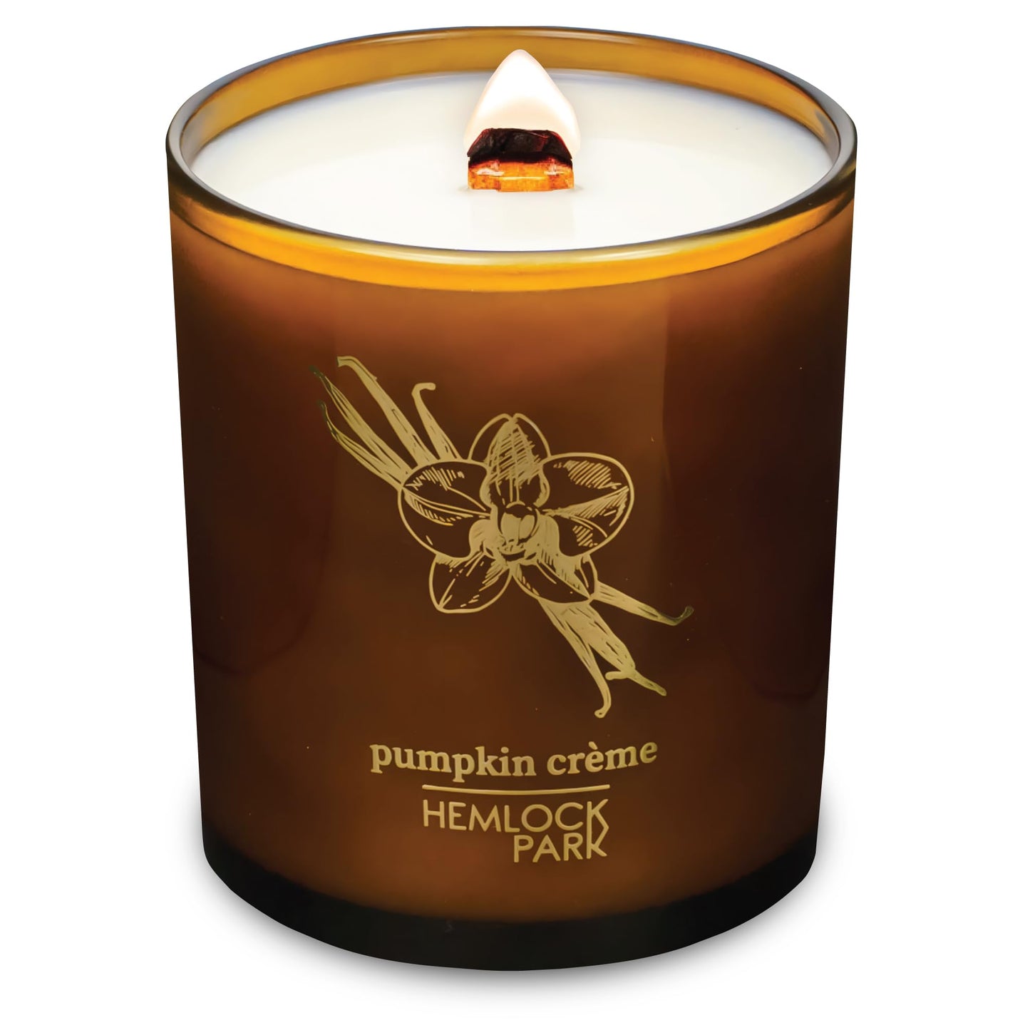 Hemlock Park Amber & Gold Wood Wick Candle – 14 oz Pumpkin Crème