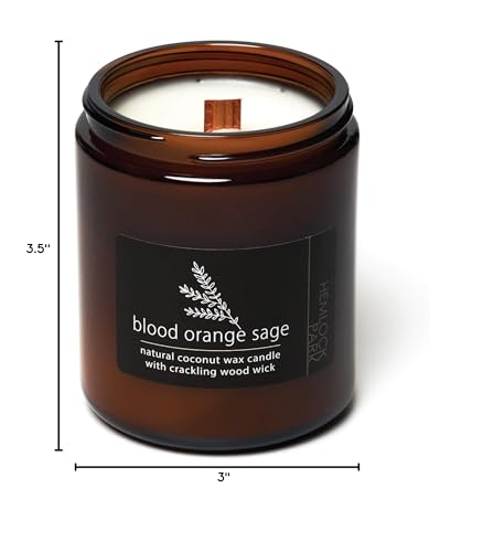 Hemlock Park Crackling Wood Wick Candle - Handcrafted with Natural Coconut Wax (8 oz) Blood Orange Sage