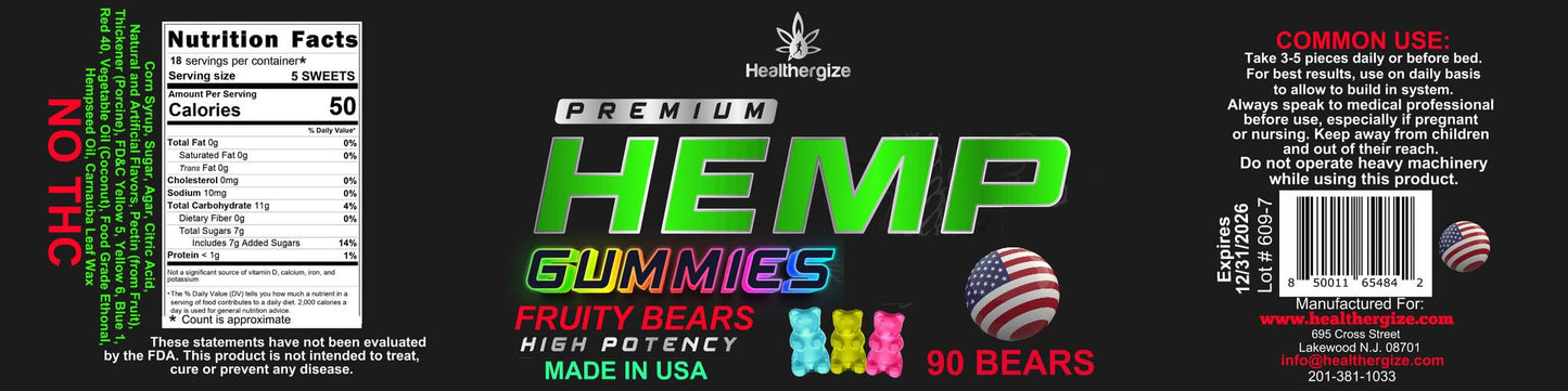 Hemp Gummies Premium Hemp Oil Gummy Bears – Natural Calm, Sleep Support | Made in USA
