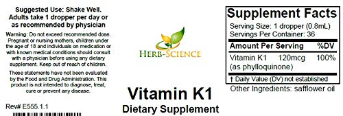 Herb-Science Vitamin K1 Drops – Cold-Processed VIT K1 with Safflower Oil | 1 fl oz