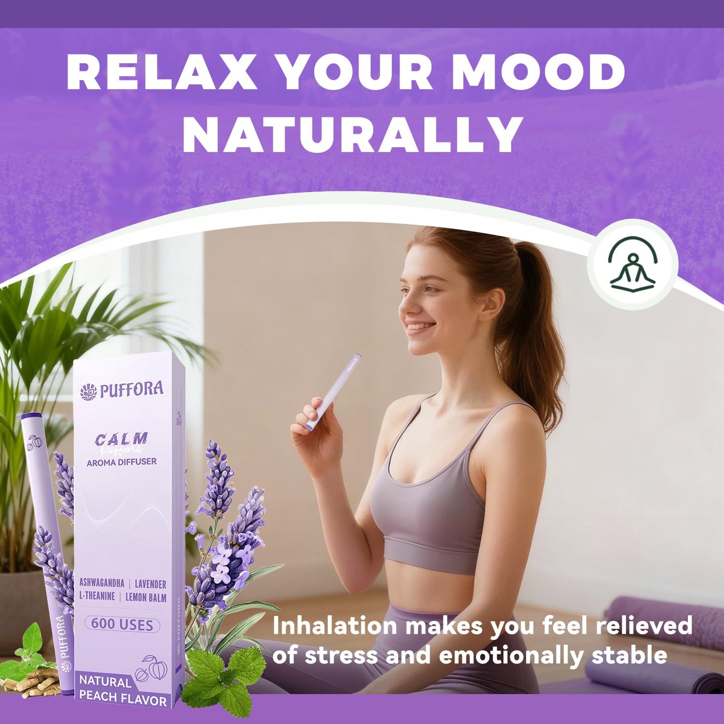 Herbal Diffuser Pen - Plant-Based Calm with Ashwagandha, Lavender, L-Theanine & B Vitamins | 600 Uses