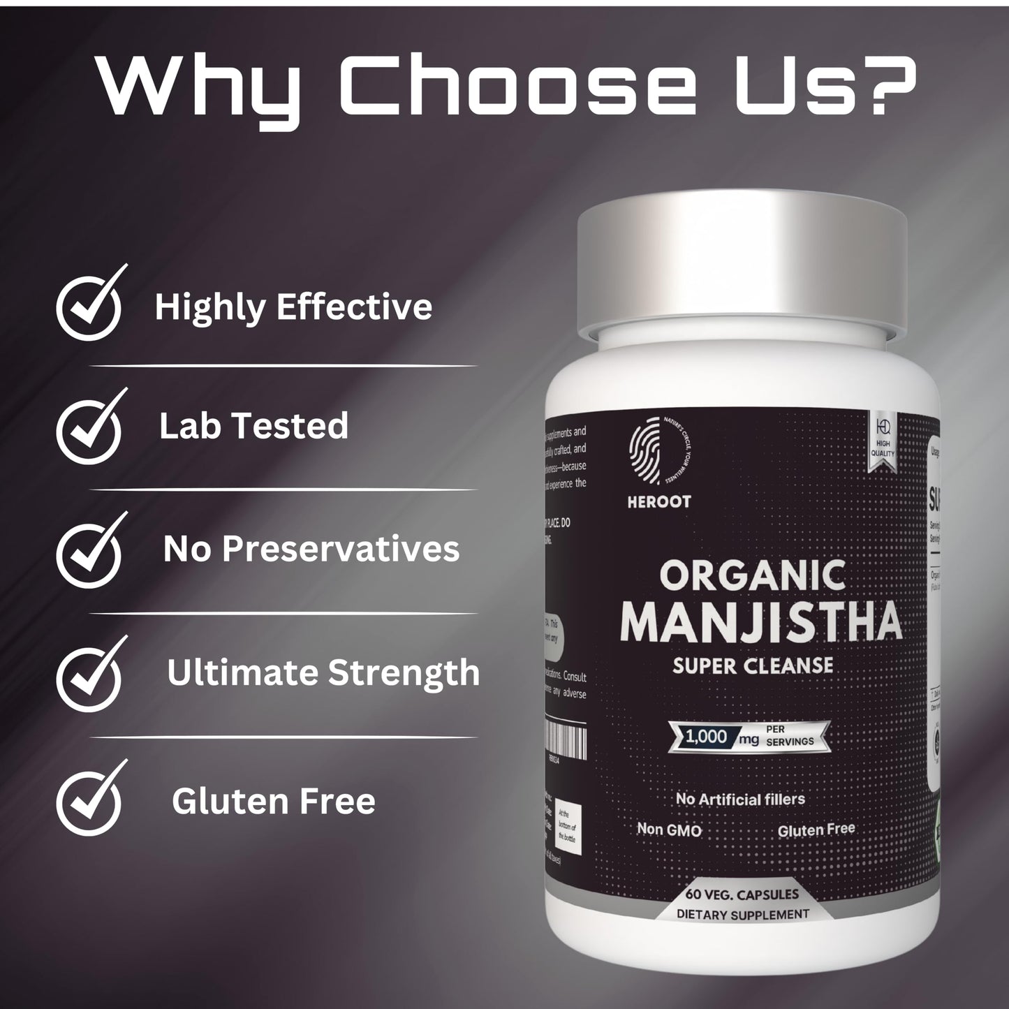 Heroot Organic Manjistha Root 400mg Organic Skin Supplement | Rubia Cordifolia