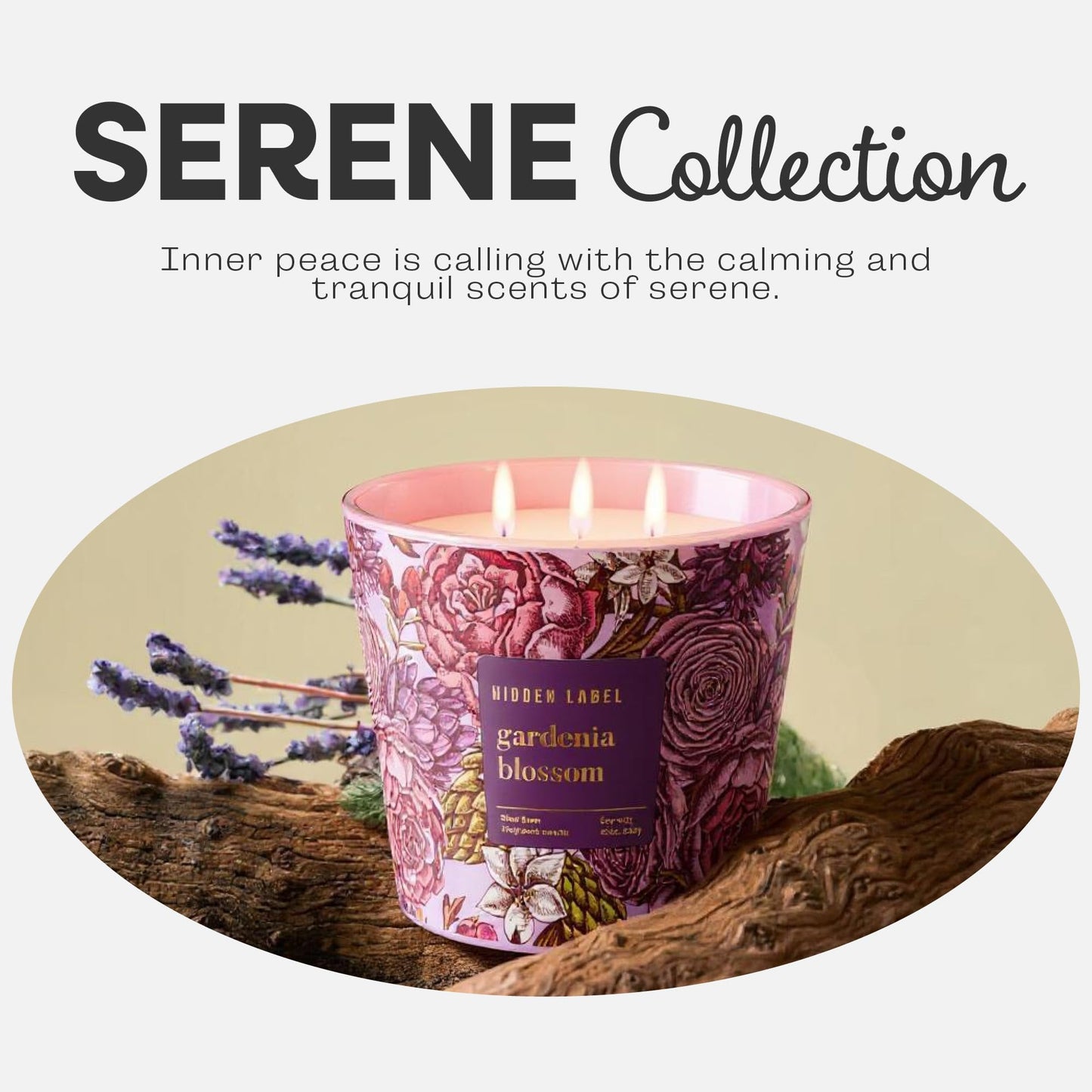 Hidden Label Big Gardenia Blossom Soy Candle - 3-Wick, 30oz, 100 Hour Burn, Non-Toxic