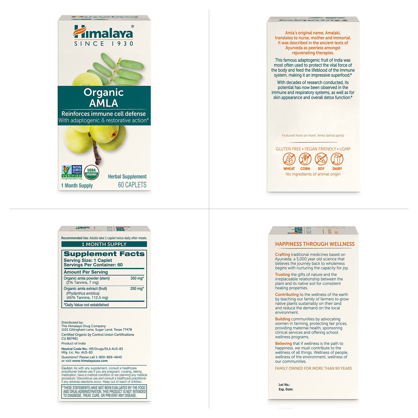 Himalaya Organic Amla - Immune Support, Adaptogen & Antioxidants, 600 mg, 60 Caplets | USDA Organic