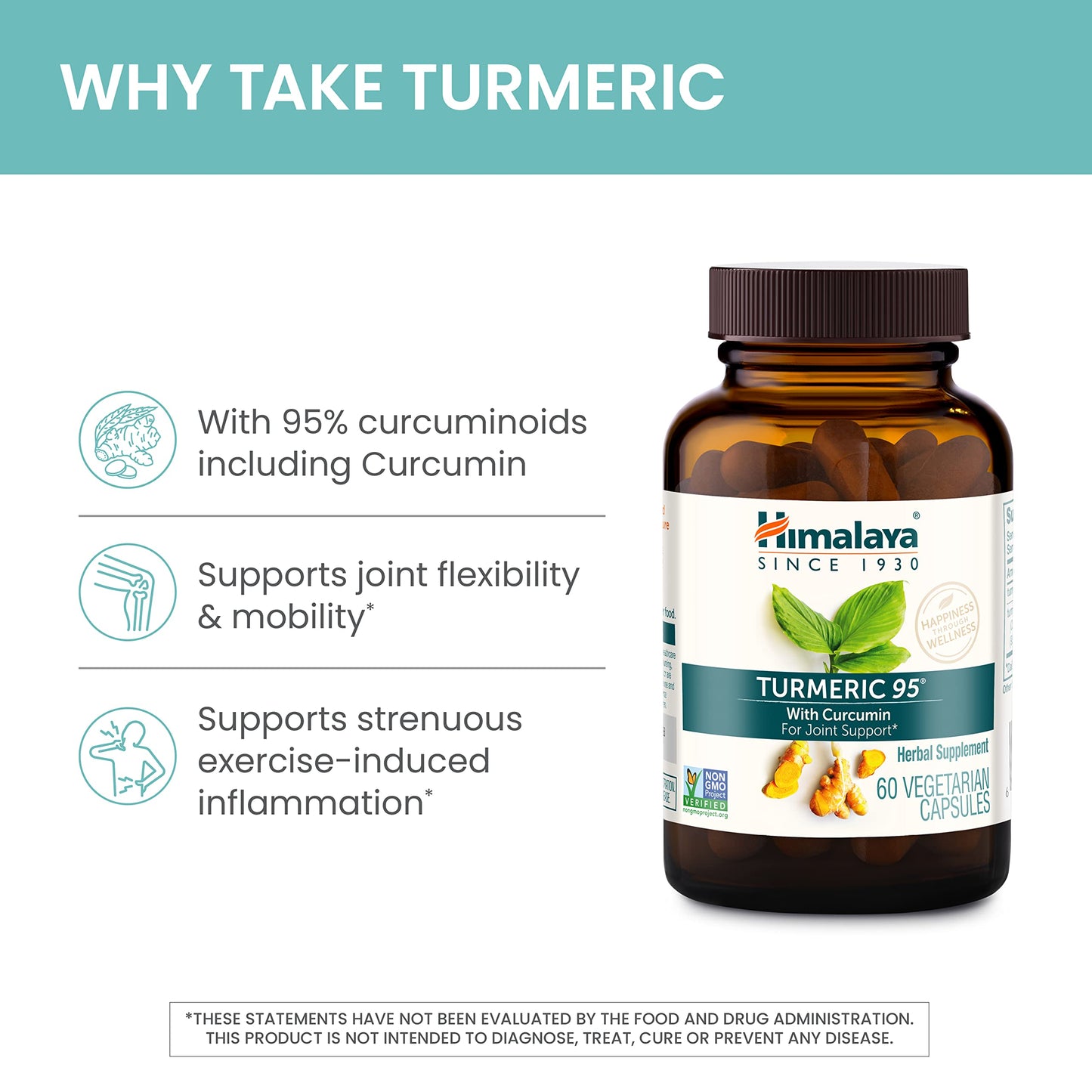 Himalaya Turmeric 95 – 600 mg, 30 Capsules | Joint Support, 95% Curcuminoids