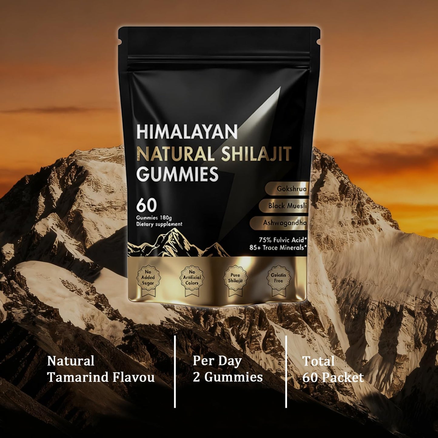 Himalayan Shilajit Gummies with Ashwagandha & Gokshura | 85+ Minerals & Fulvic Acid