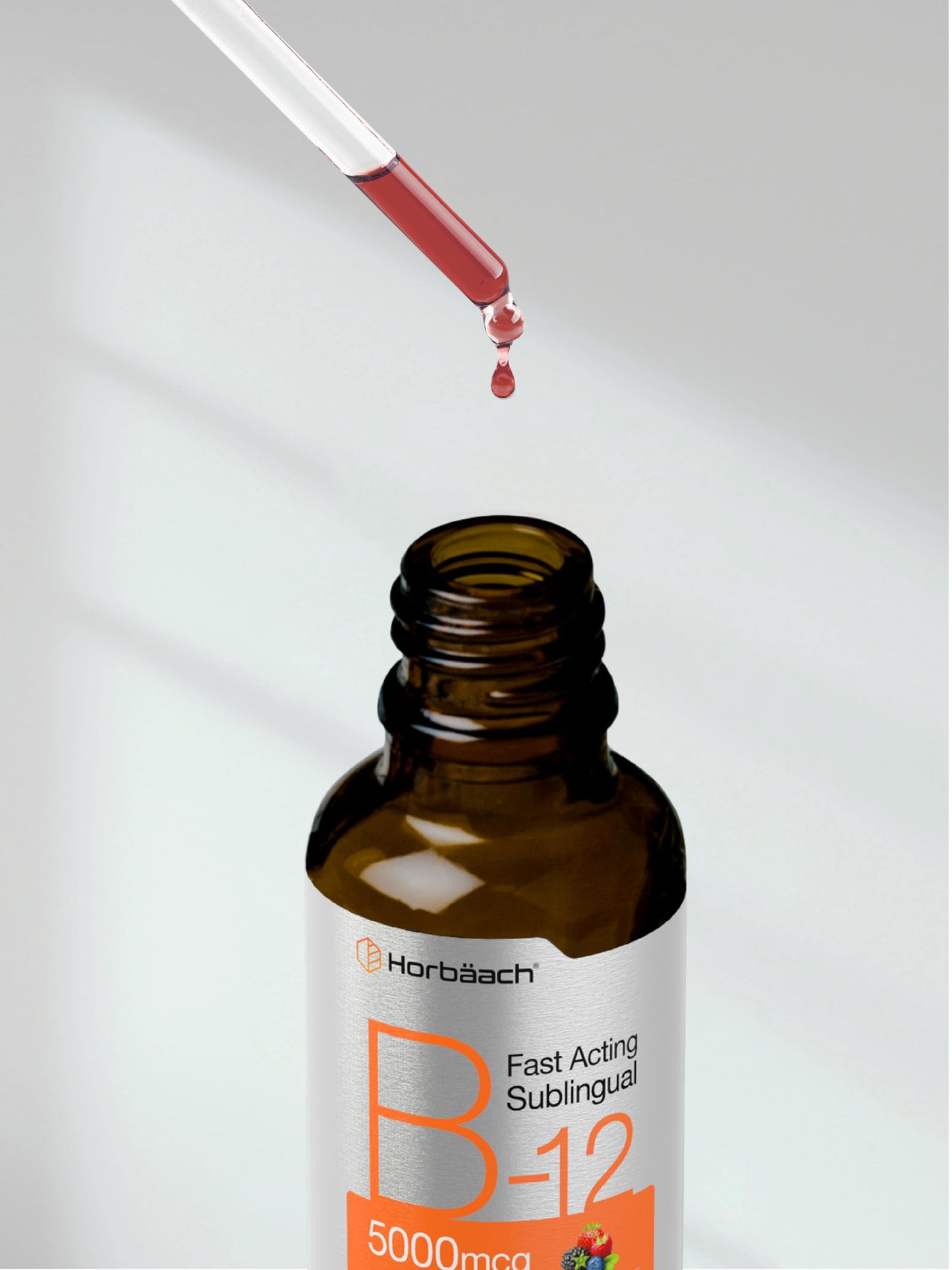 Horbaach B12 Vitamin 5000 mcg Sublingual Berry Flavor | 4 Fl Oz | Methylcobalamin & Cyanocobalamin | Non-GMO & Gluten Free