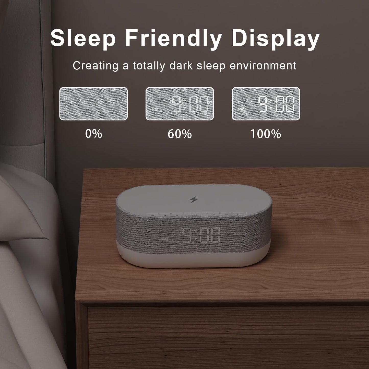 HOUSBAY 3 in 1 Sound Machine Alarm Clock & Wireless Charger – Soothing White Noise, Bluetooth Music & Customized Sleep-Wake Routine