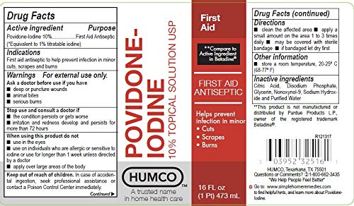 Humco 232516001 Povidone Iodine 10% Topical Solution – 16 oz