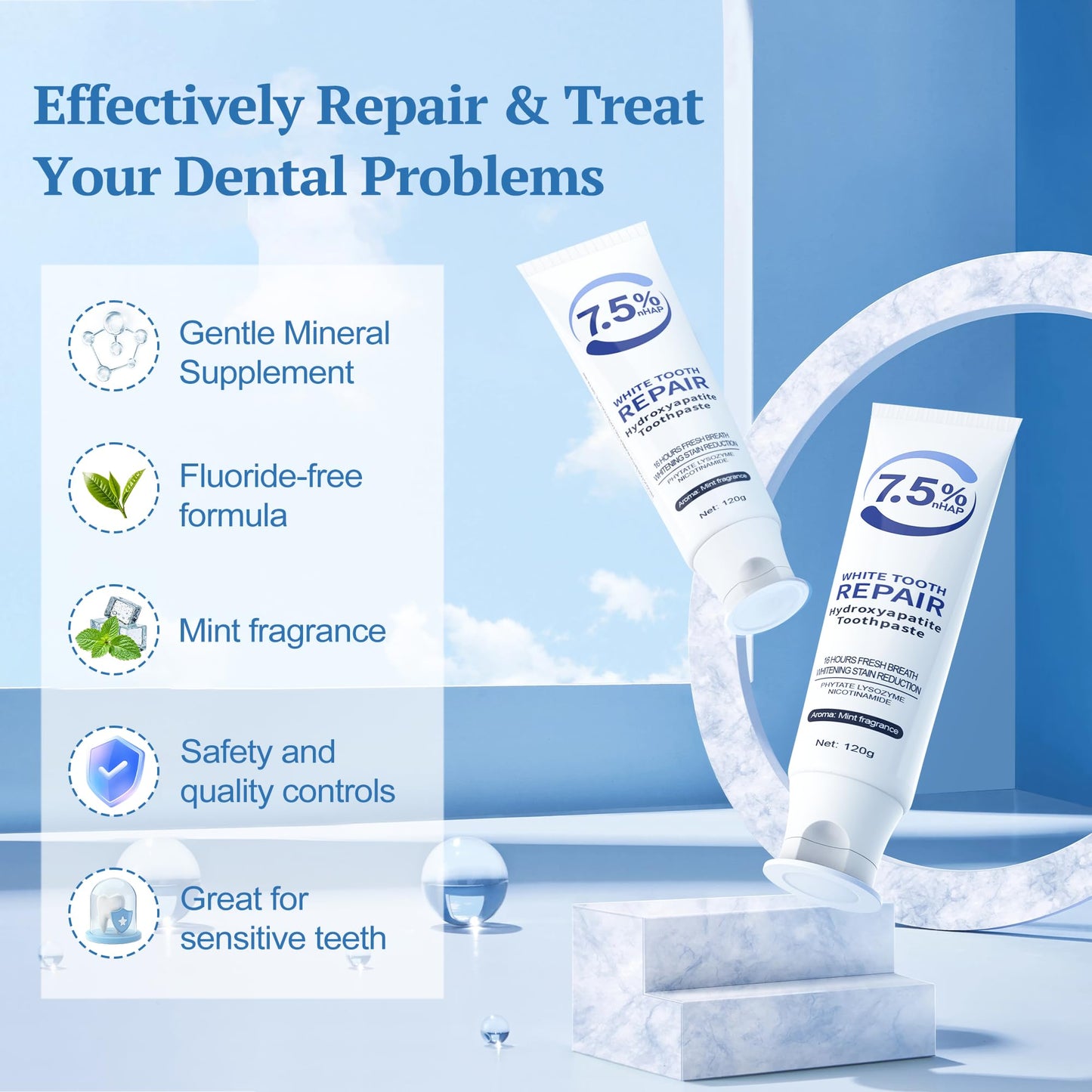 Nano Hydroxyapatite Toothpaste - Enamel Protection & Whitening (3 Pack)