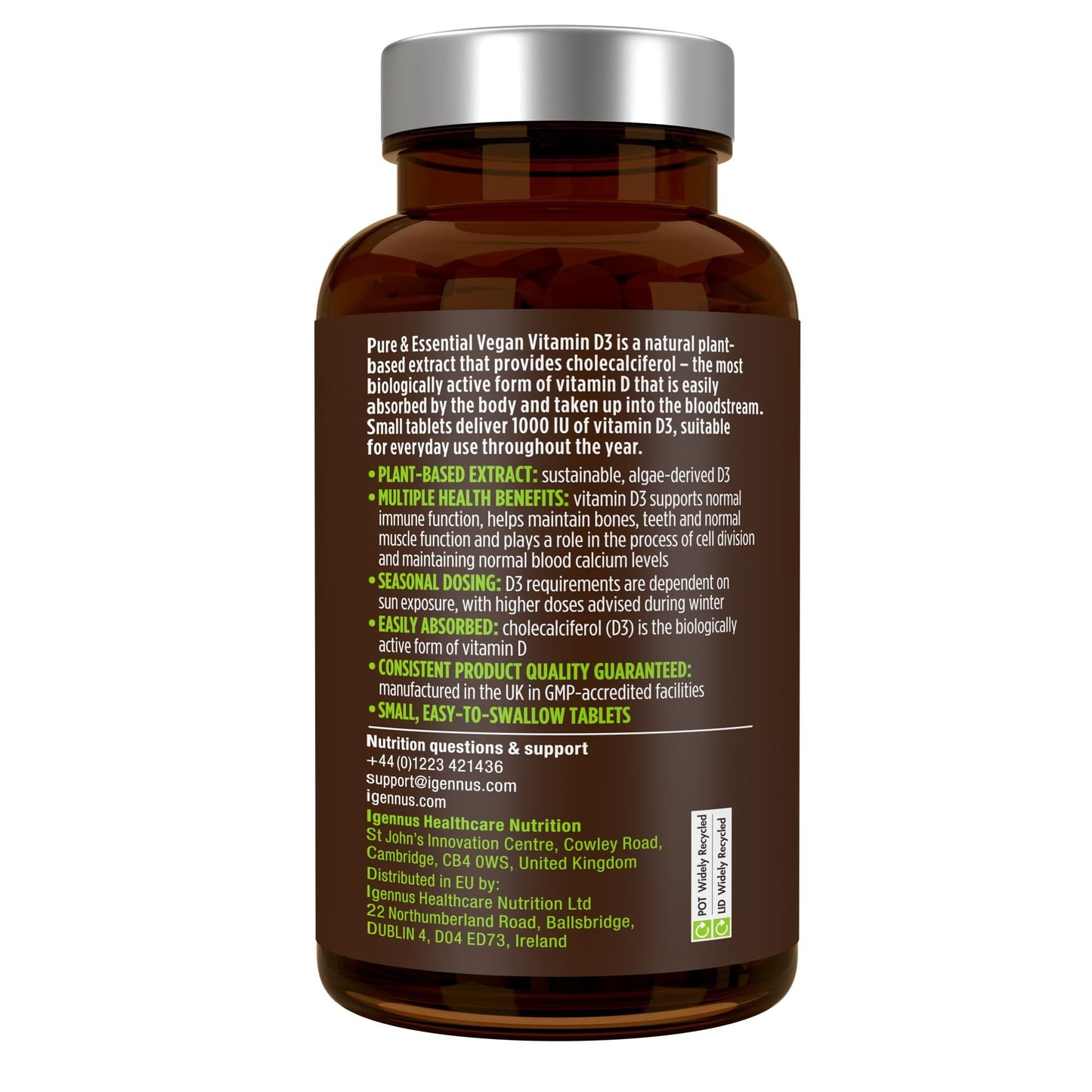 Igennus Vegan Vitamin D3 1000IU | 365 Tablets | Plant-Based Algae Cholecalciferol