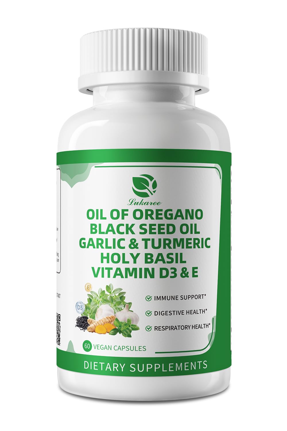 Organic Oil of Oregano Capsules with Black Seed Oil, Garlic, Turmeric, Holy Basil, Vitamin D3, E & Black Pepper – 4 Month Supply (Vegan, Non-GMO)