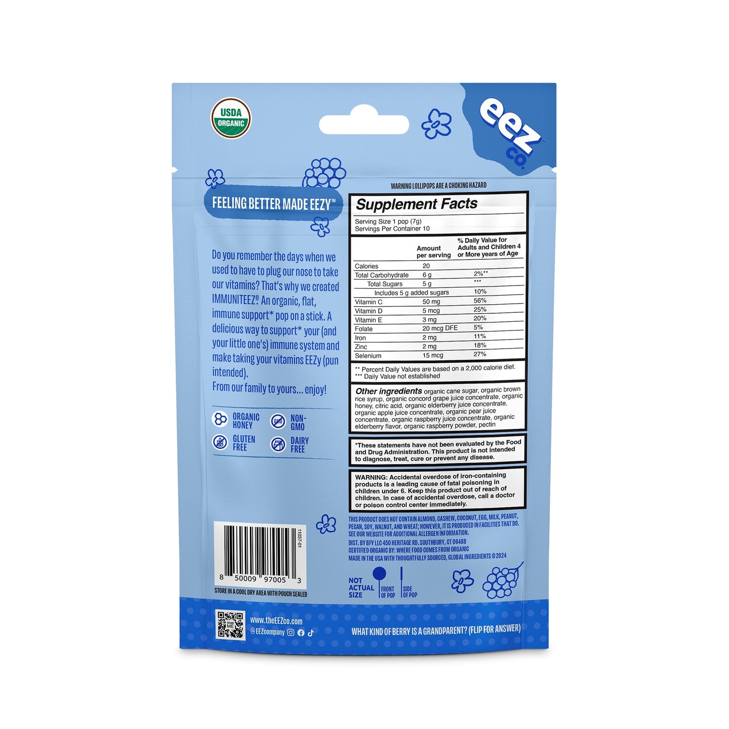 Immuniteez Organic Elderberry Lollipops for Kids - Immune Support