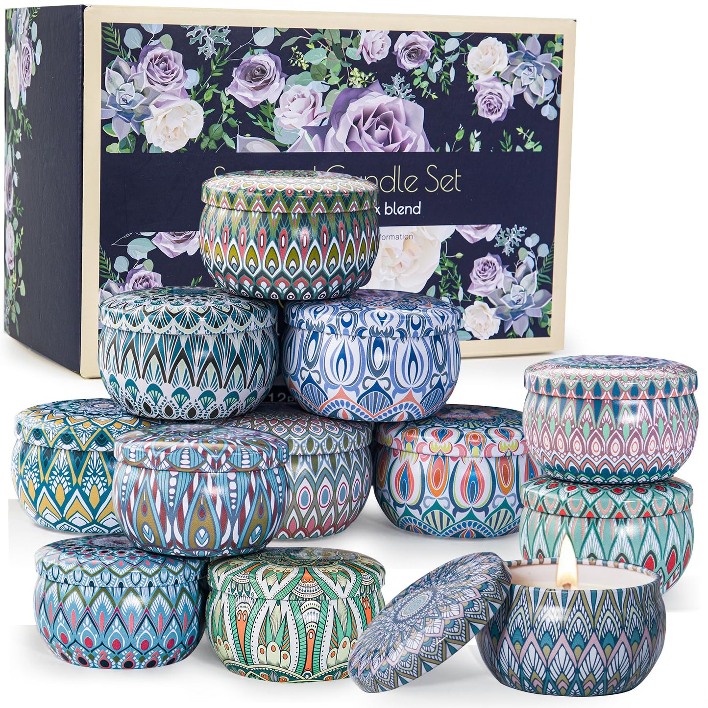 12-Pack Scented Candles Gift Set | Soy Wax Aromatherapy, 300H Burn Time