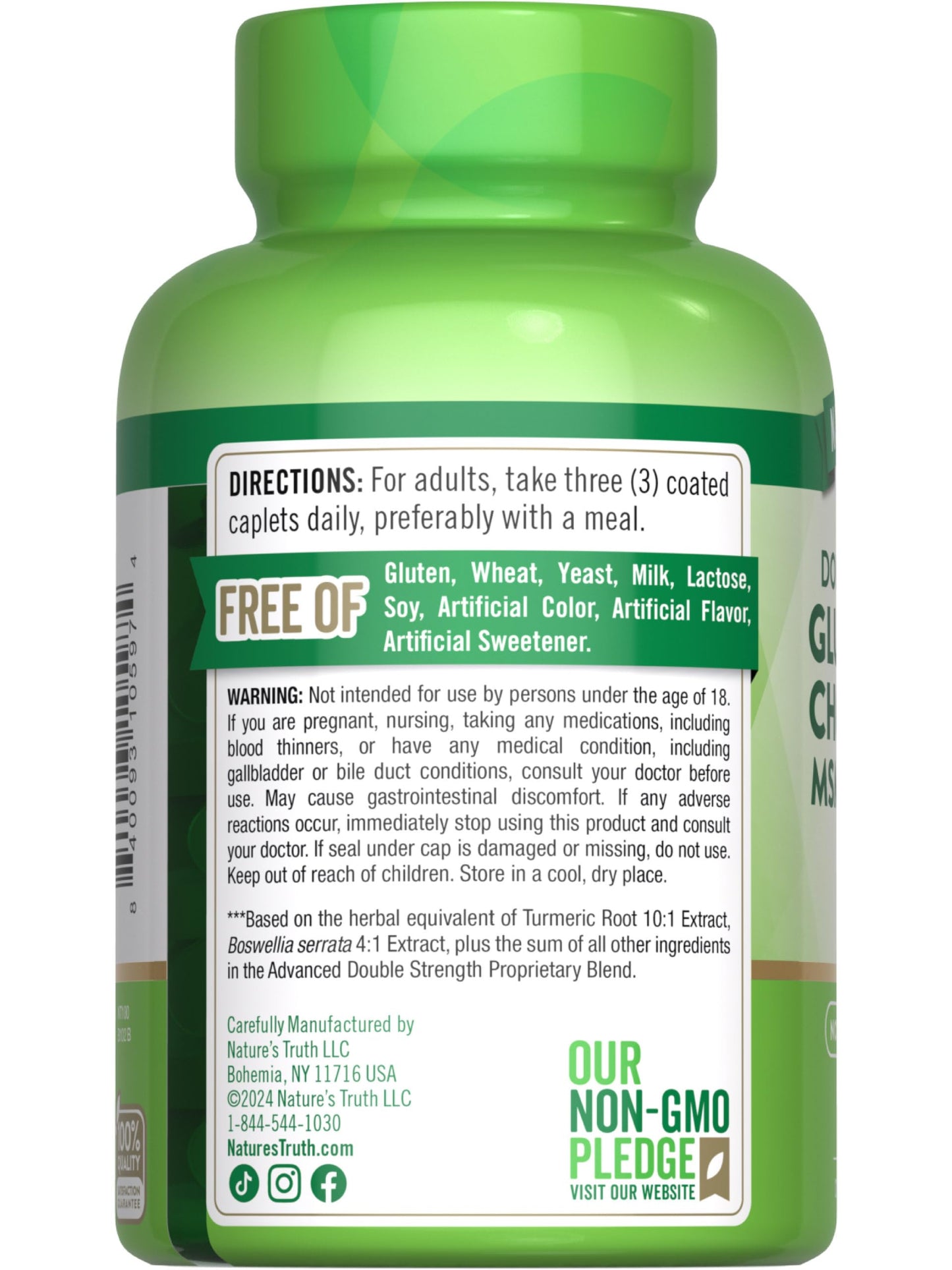 Nature's Truth Glucosamine Chondroitin MSM Complex - 90 Caplets | Gluten Free & Non-GMO
