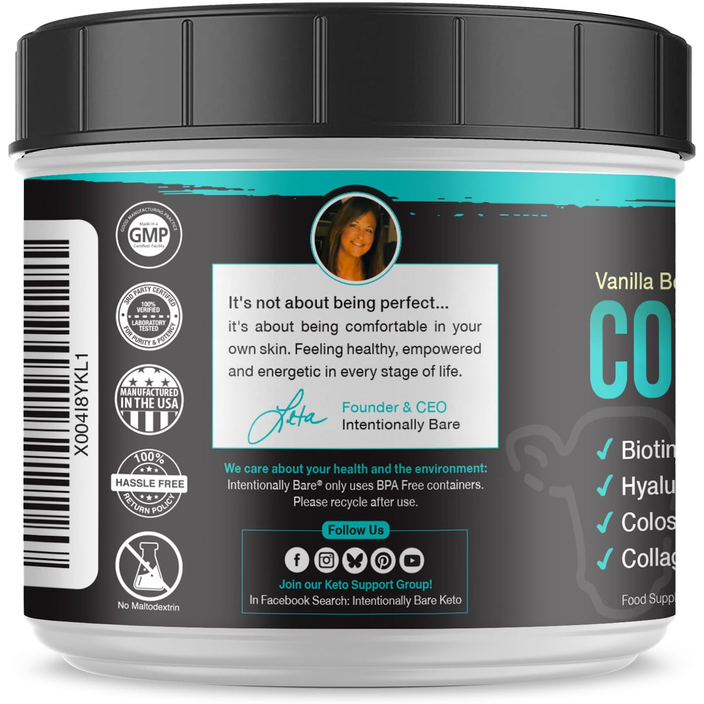 Intentionally Bare Colostrum & Collagen Powder – Vanilla Bean, Grass-Fed, 60 Servings