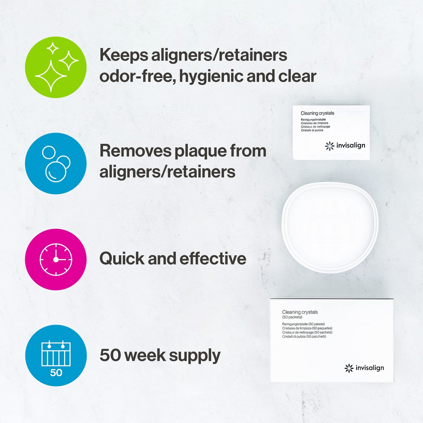 Invisalign Cleaning Crystals for Aligners & Retainers – 50 Pack with Tub