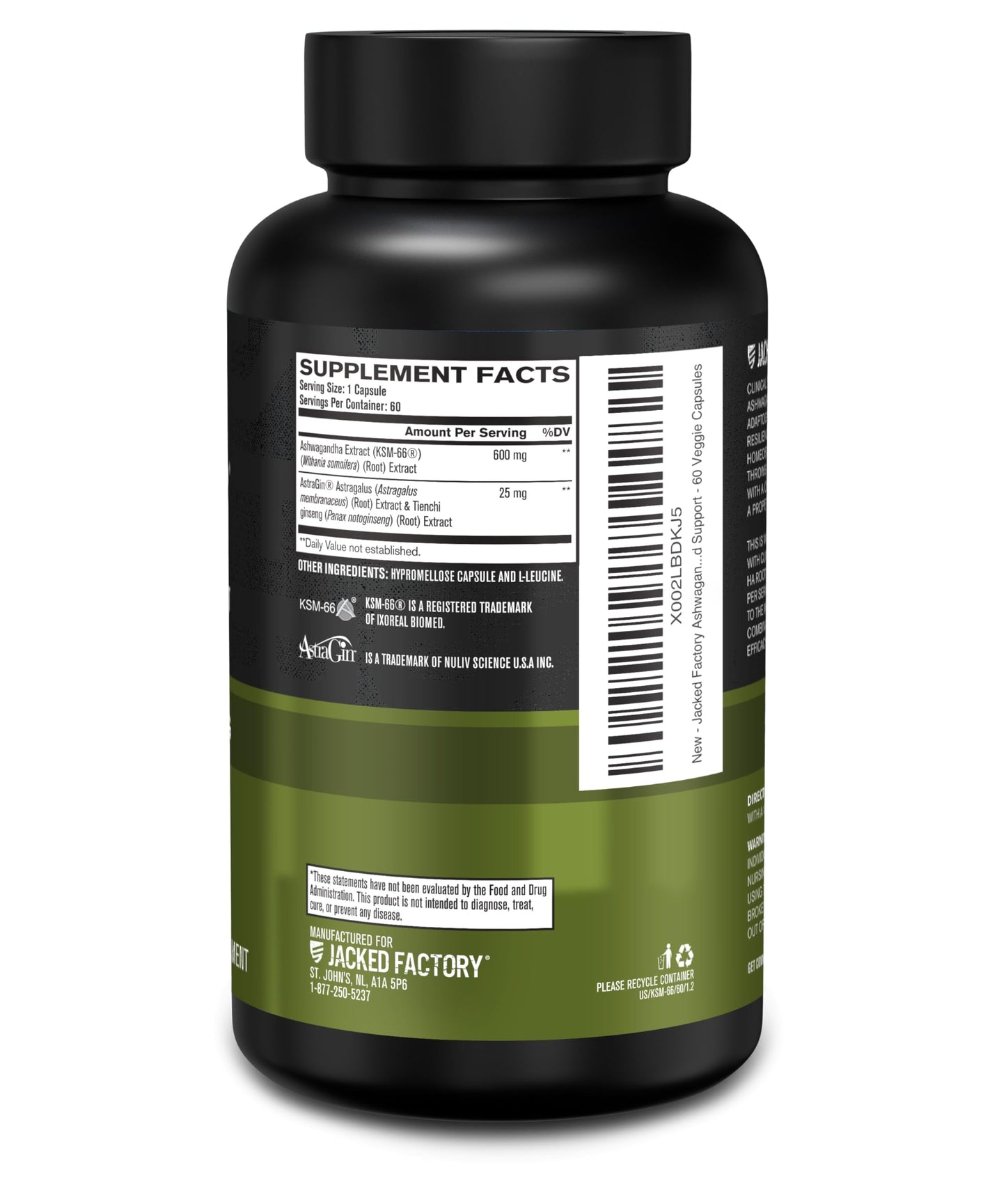 Jacked Factory KSM-66 Ashwagandha Root Extract - 60 Veggie Capsules | 5% Withanolides
