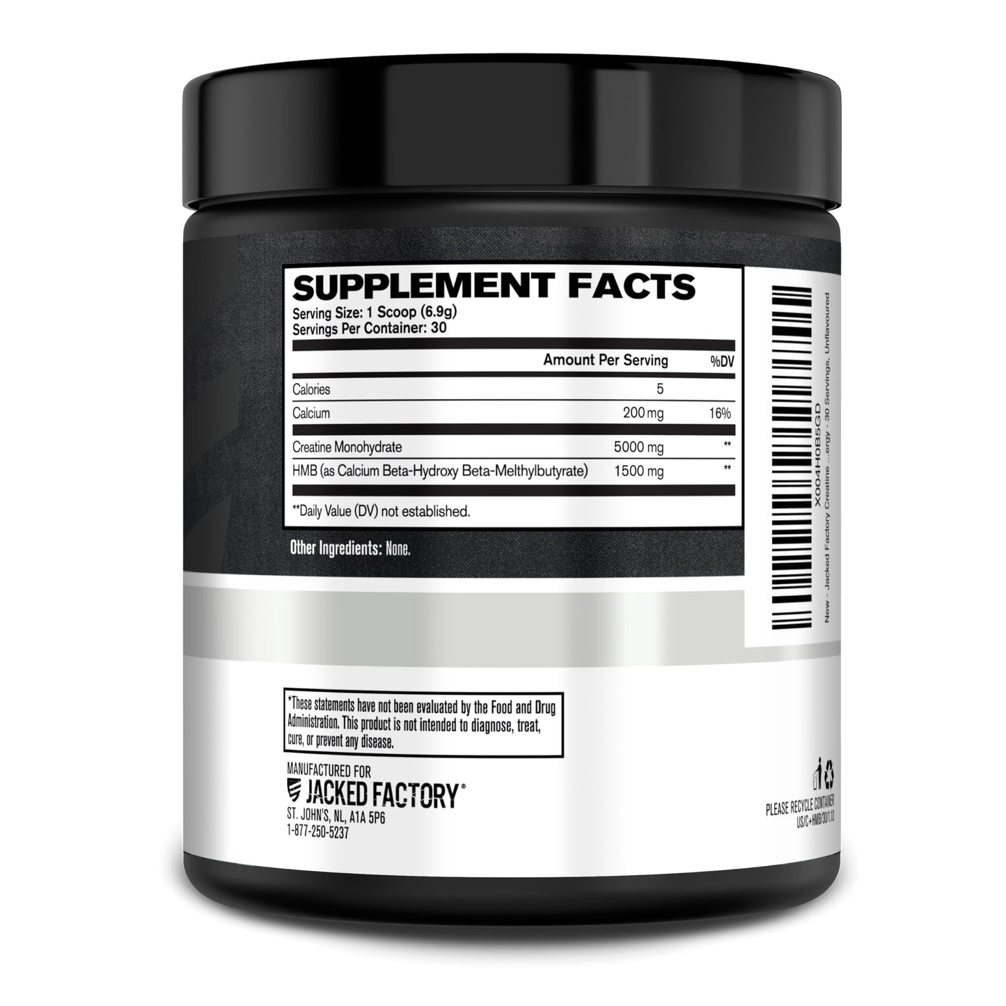 Jacked Factory Creatine Monohydrate + HMB Powder – Unflavored, 30 Servings