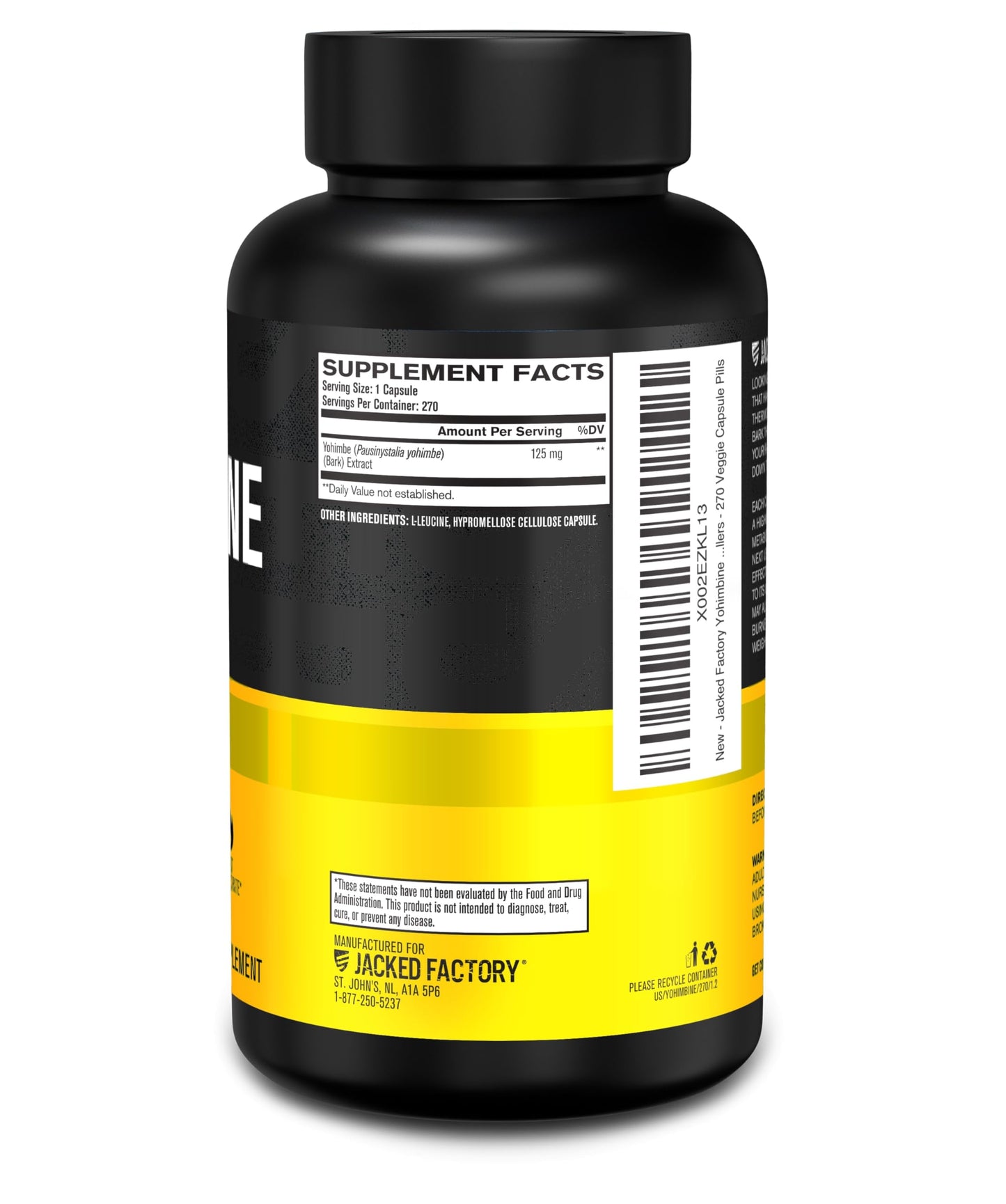 Jacked Factory Yohimbine Extra Strength | 270 Capsules | Premium Yohimbe Bark Extract