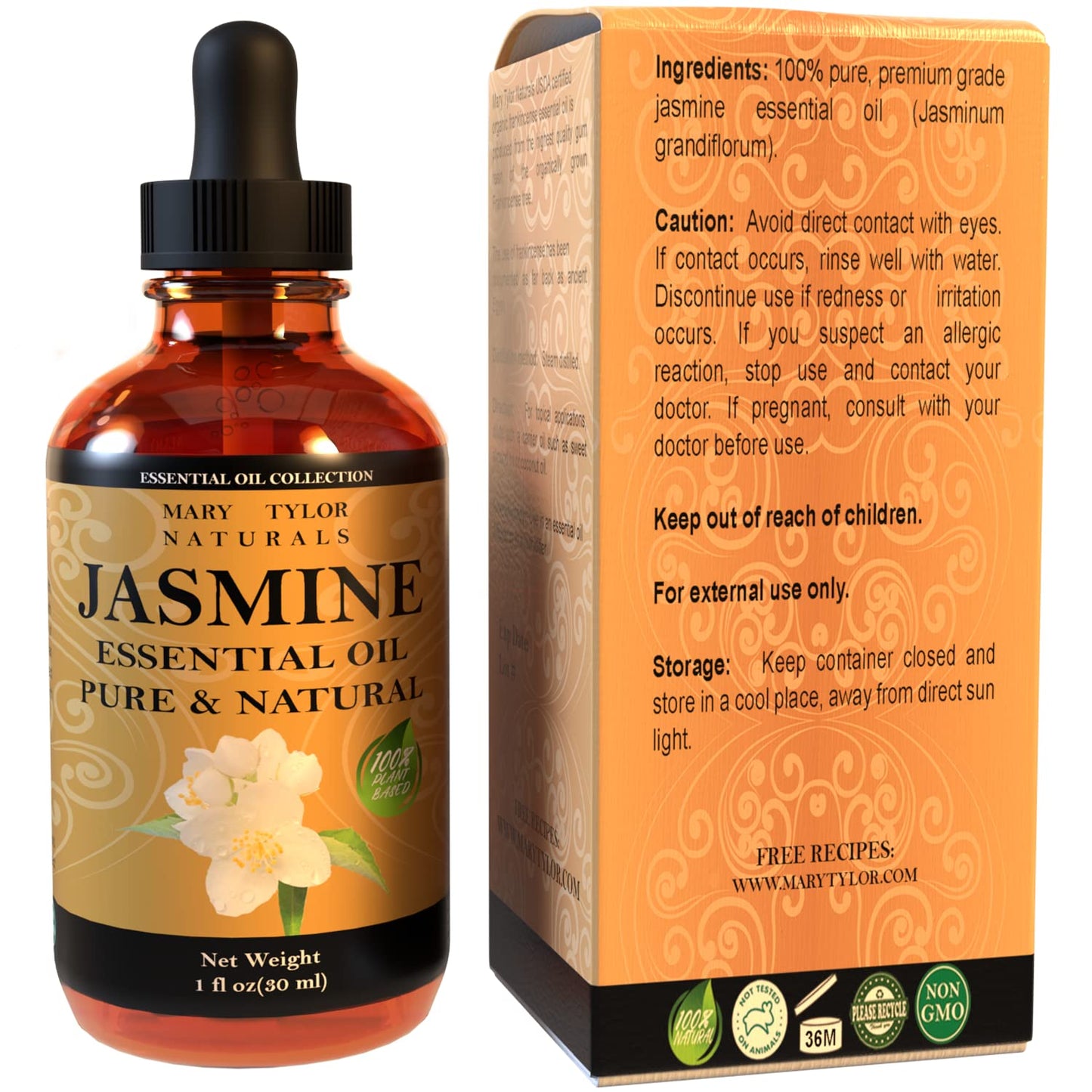 Jasmine Essential Oil (1 oz) – Premium Therapeutic Grade, 100% Pure & Natural | Mary Tylor Naturals