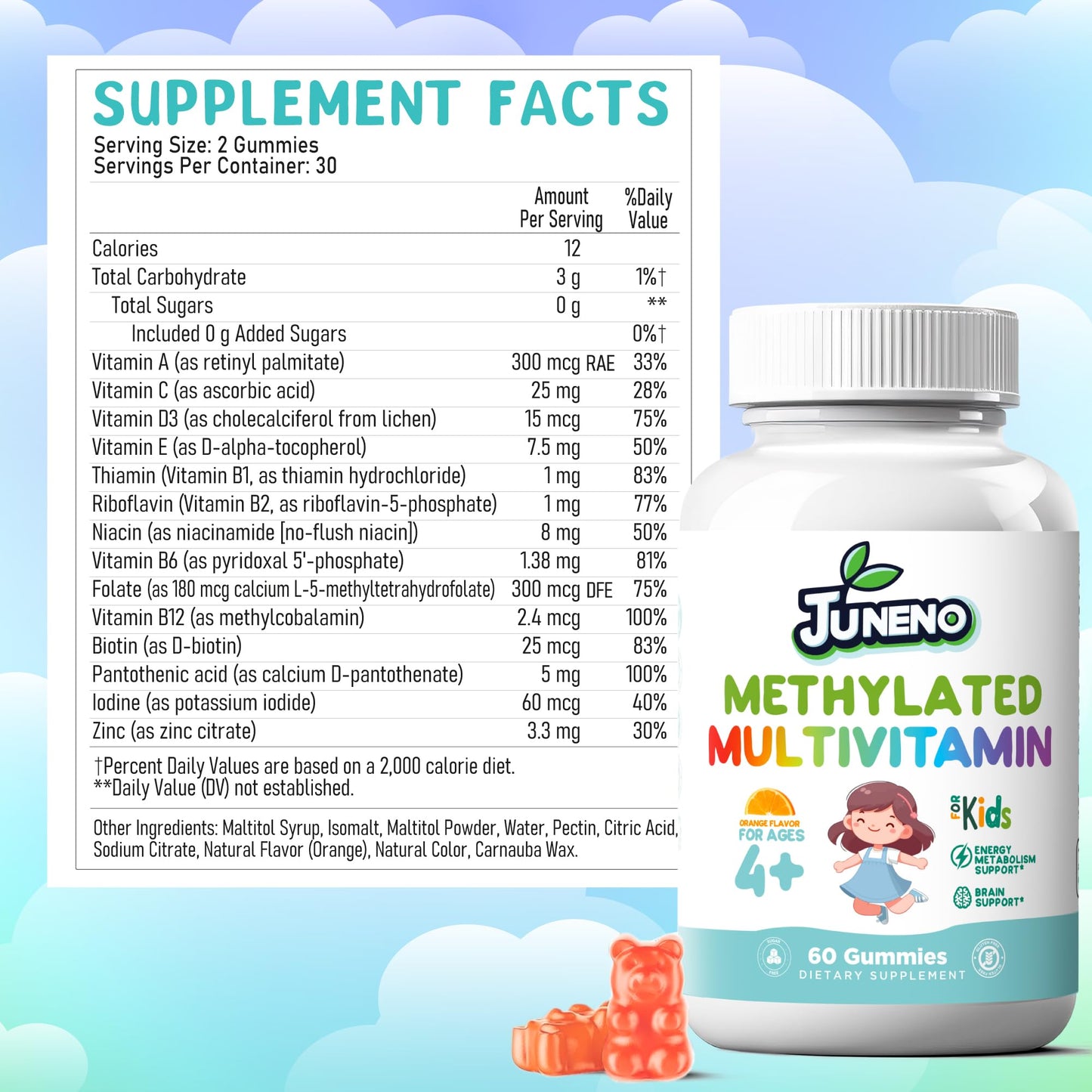 Juneno Methylated Multivitamin Gummies for Kids | MTHFR Support
