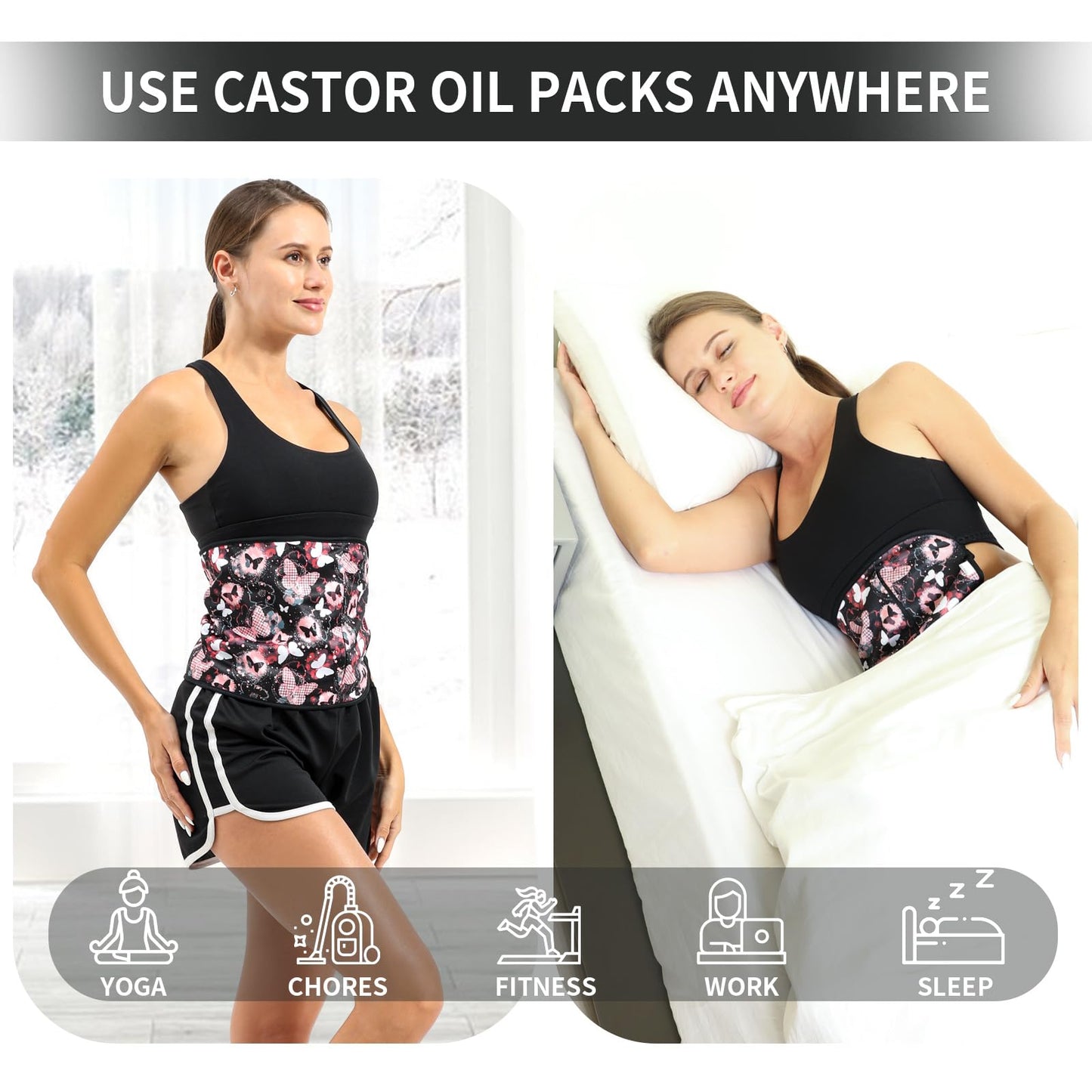 KANAV 3 Pack Castor Oil Packs for Liver Detox - Reusable Organic Cotton Flannel Wrap (Oil Not Included)