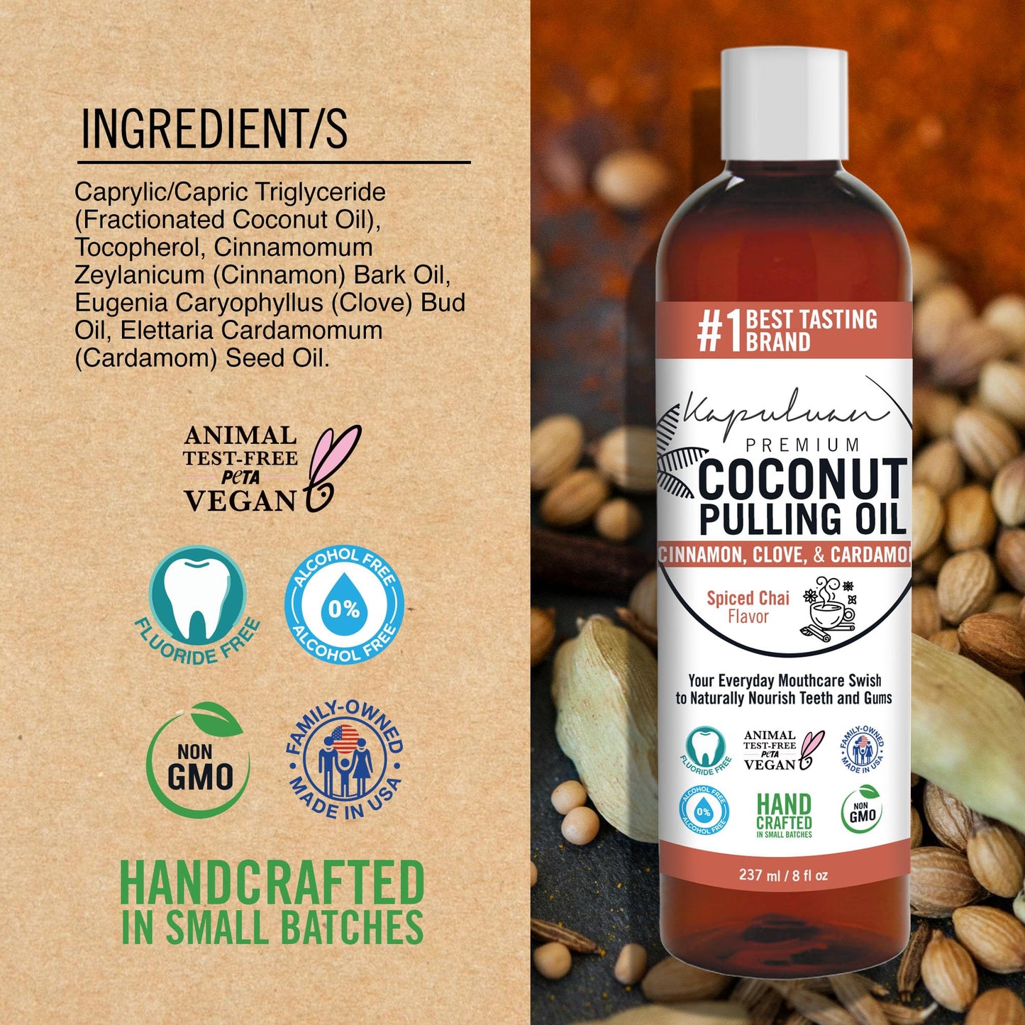 Kapuluan Coconut Oil Pulling Mouthwash for Teeth & Gums – Pure, Non-GMO Ayurvedic