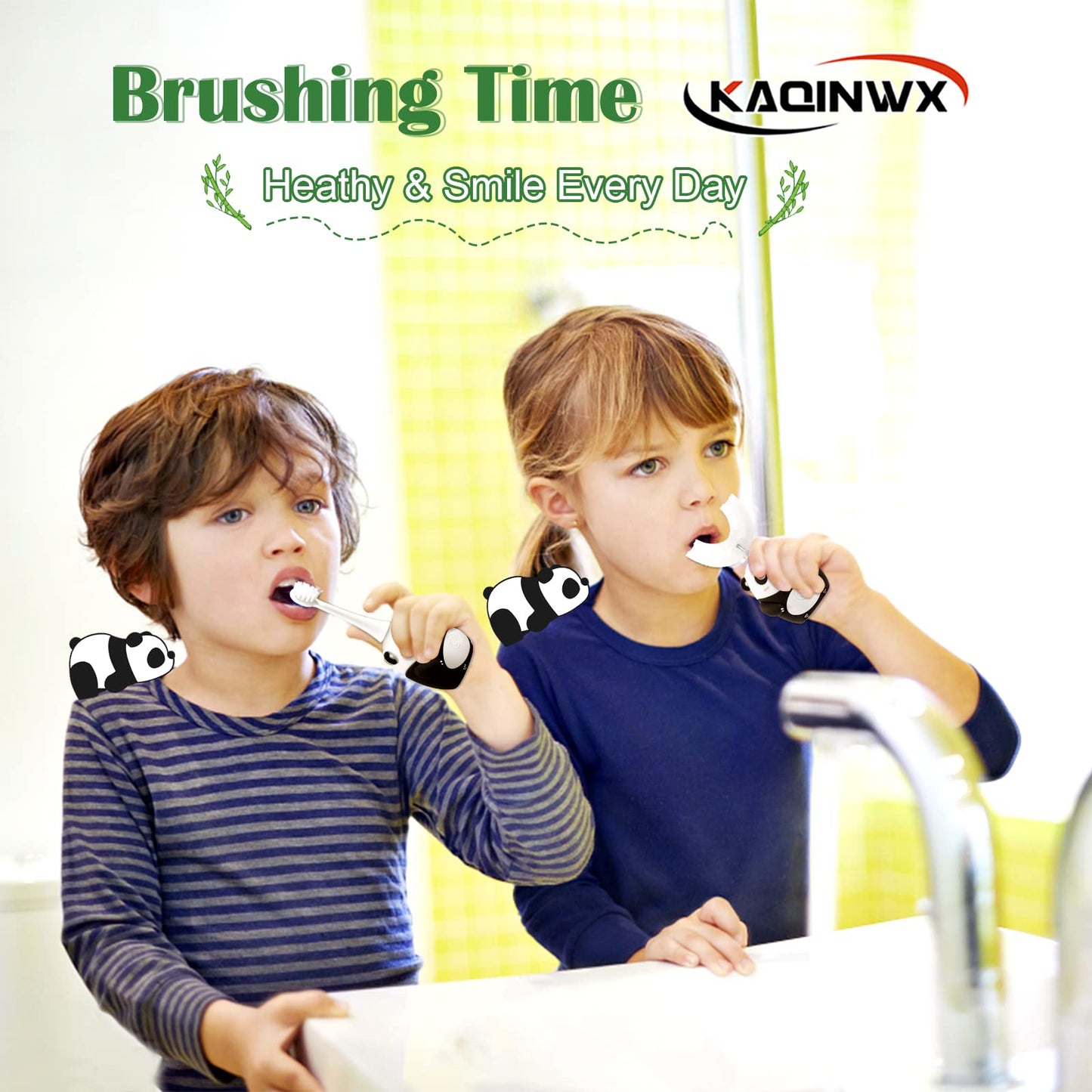 KAQINWX Kids U Shaped Electric Toothbrush – Panda Design, 3 Modes, 60s Timer, IPX7 Waterproof, Ages 2-12