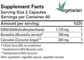 Karuna MSM Plus | 120 Vegetarian Capsules | MSM 1125mg, Boswellia 350mg, Curcumin 200mg
