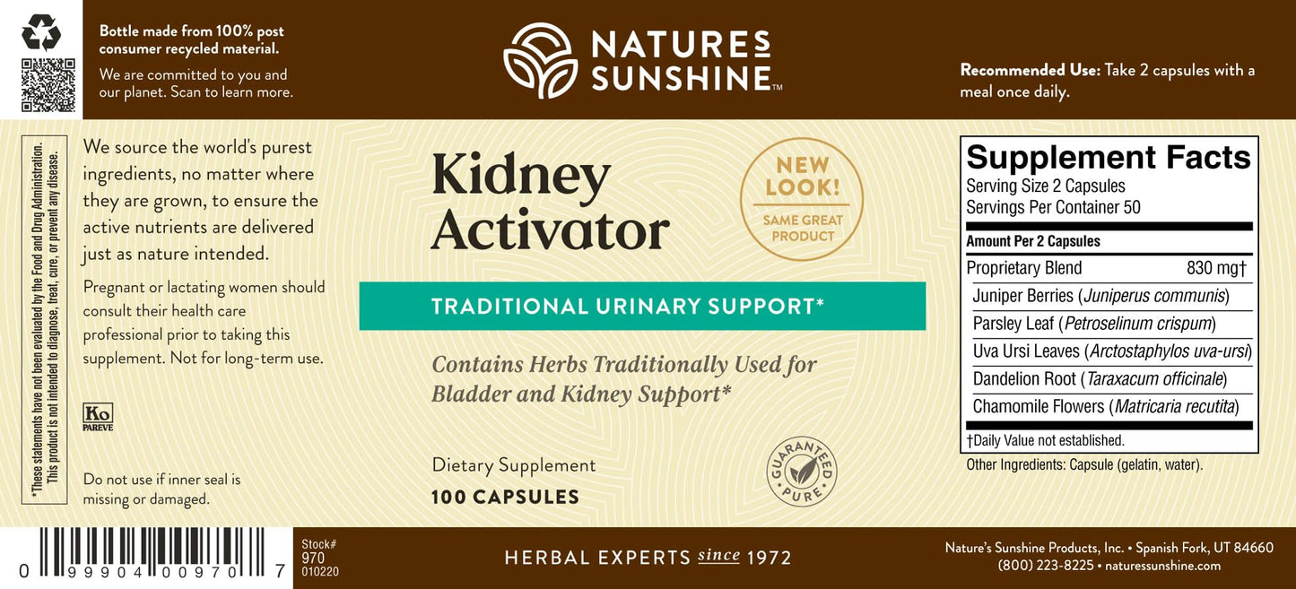 Nature's Sunshine Kidney Activator Capsules – 100 Capsules | Herbal Kidney Support